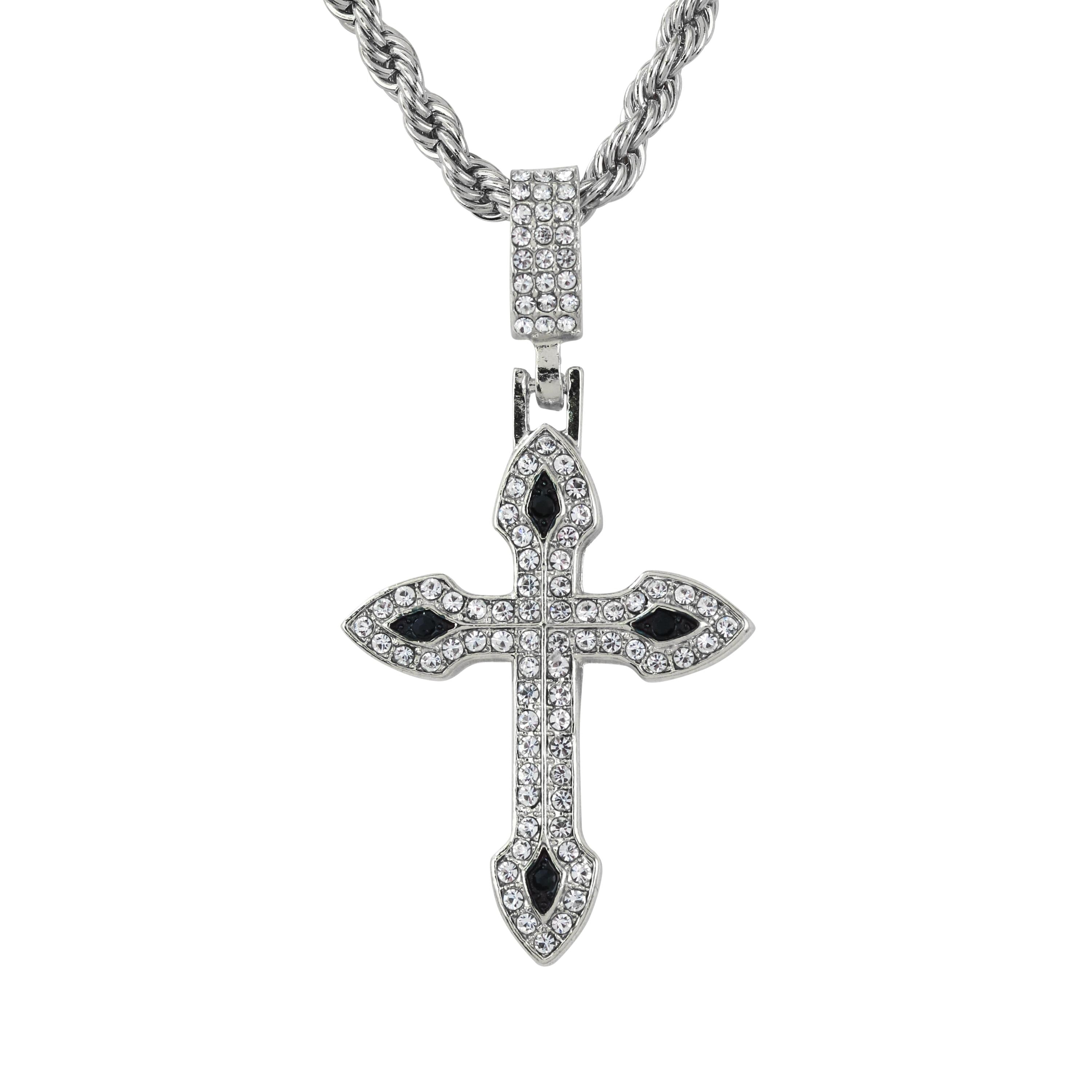 Men's Iced Out Cross Pendant with 4mm Rope Necklace