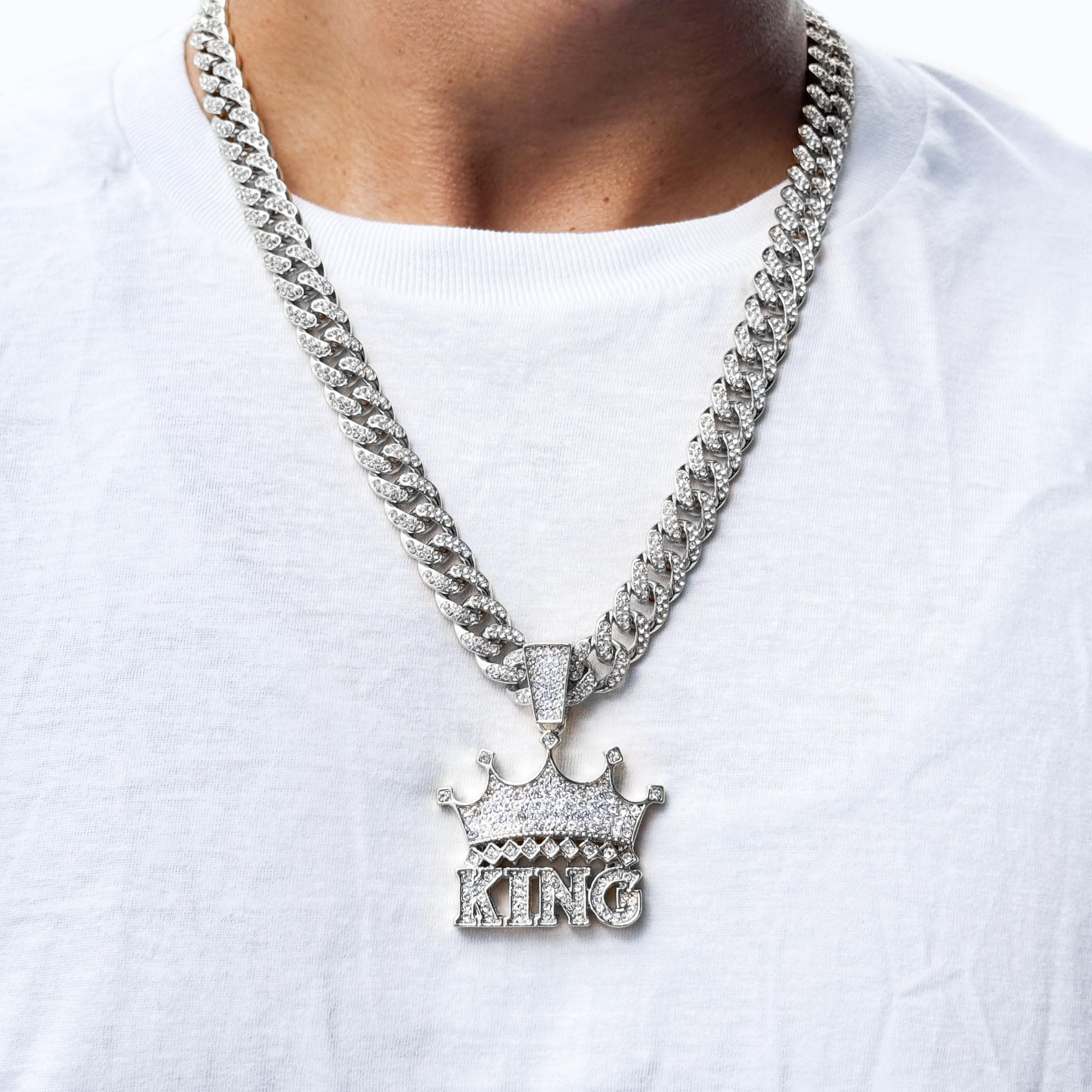 Large Iced Out Statement Pendant with 12mm Cuban Chain