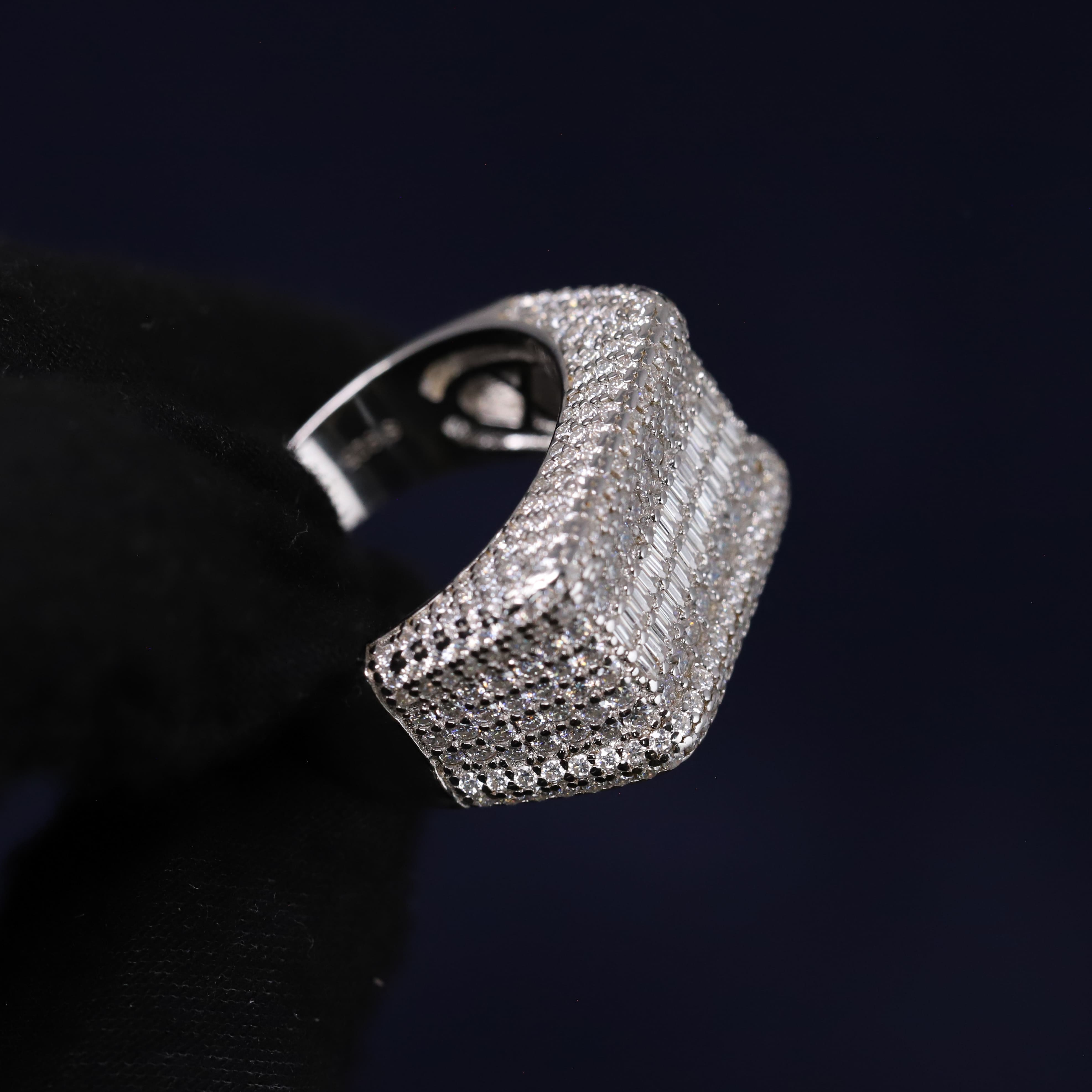 Iced Out 4.53CT Moissanite Wide Baguette Band Ring in Premium Sterling Silver