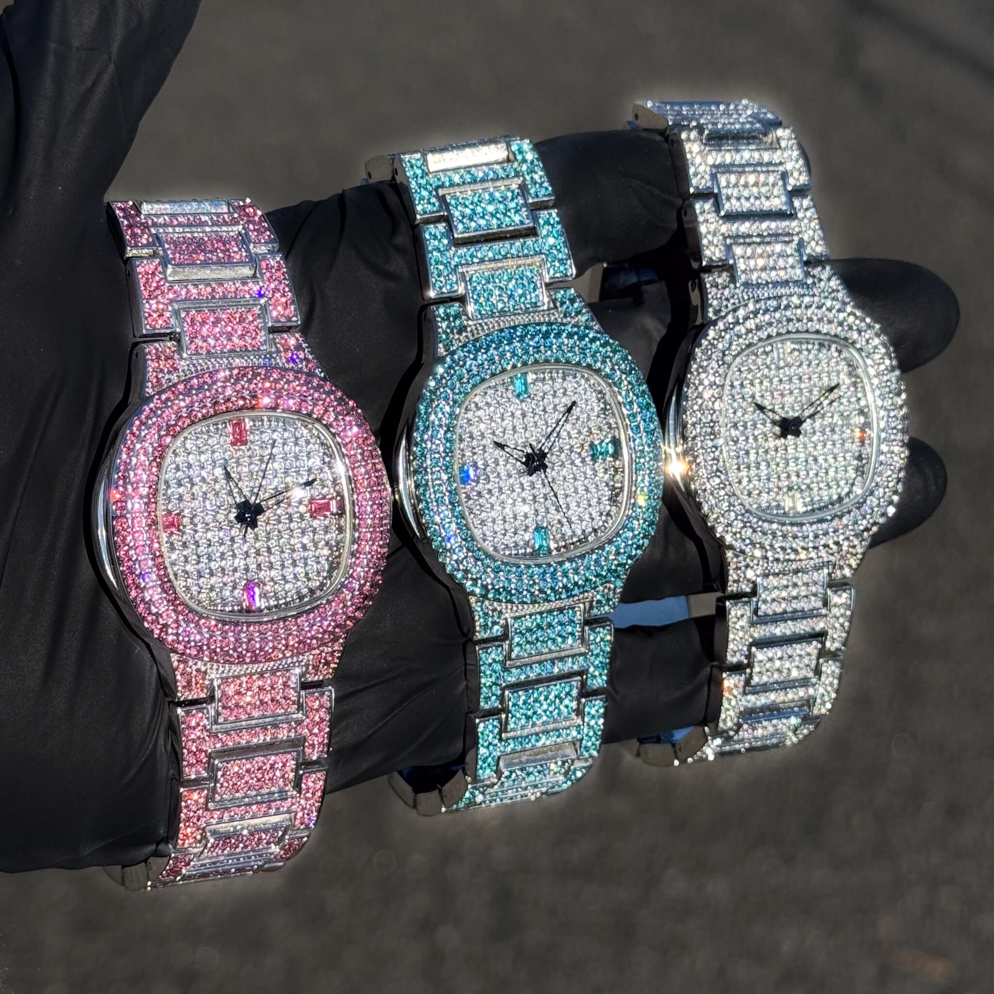 Women's Silver Square Diamond Watch 38mm Numeral Dial with Iced Out Band - Quartz Movement