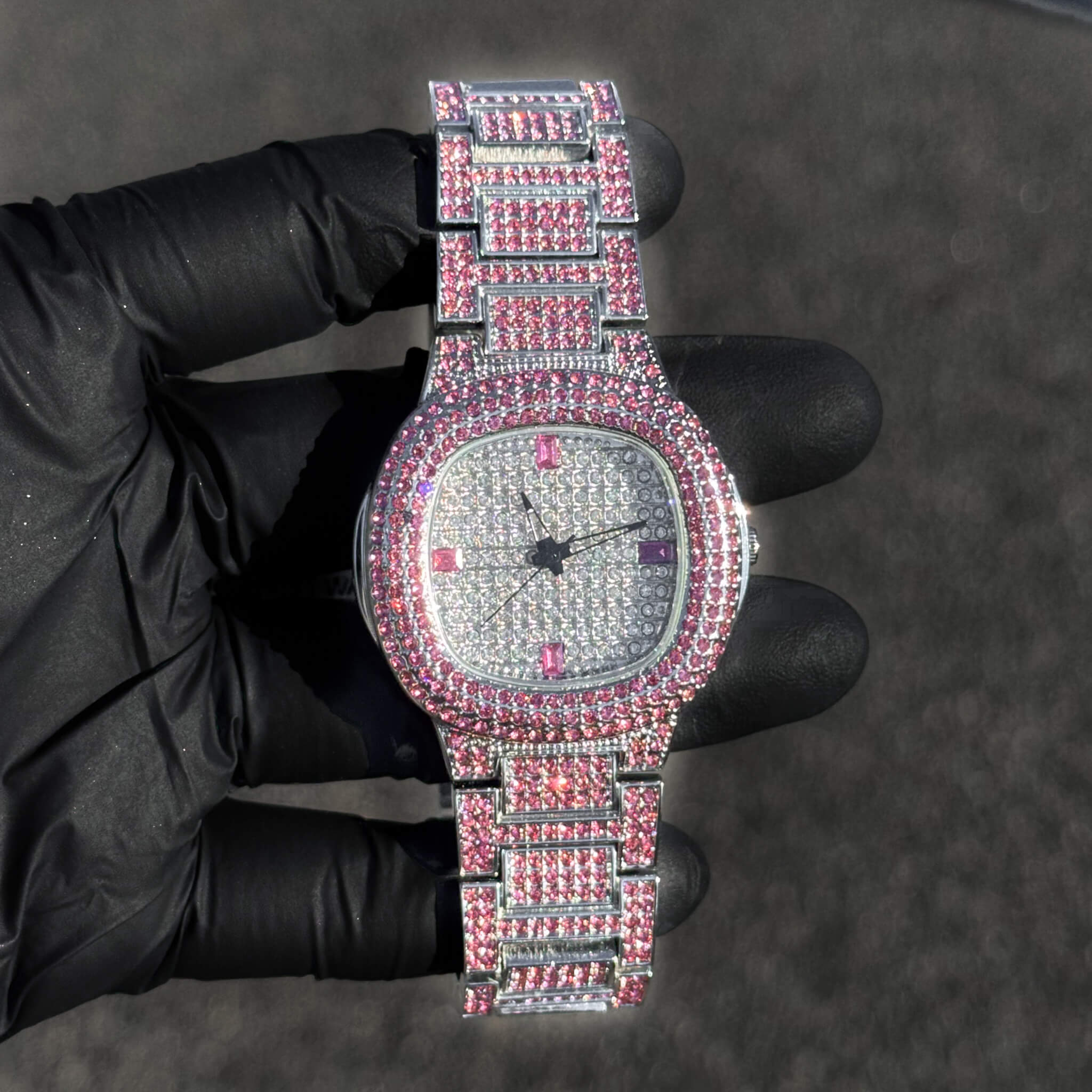 Women's Silver Square Diamond Watch 38mm Numeral Dial with Iced Out Band - Quartz Movement