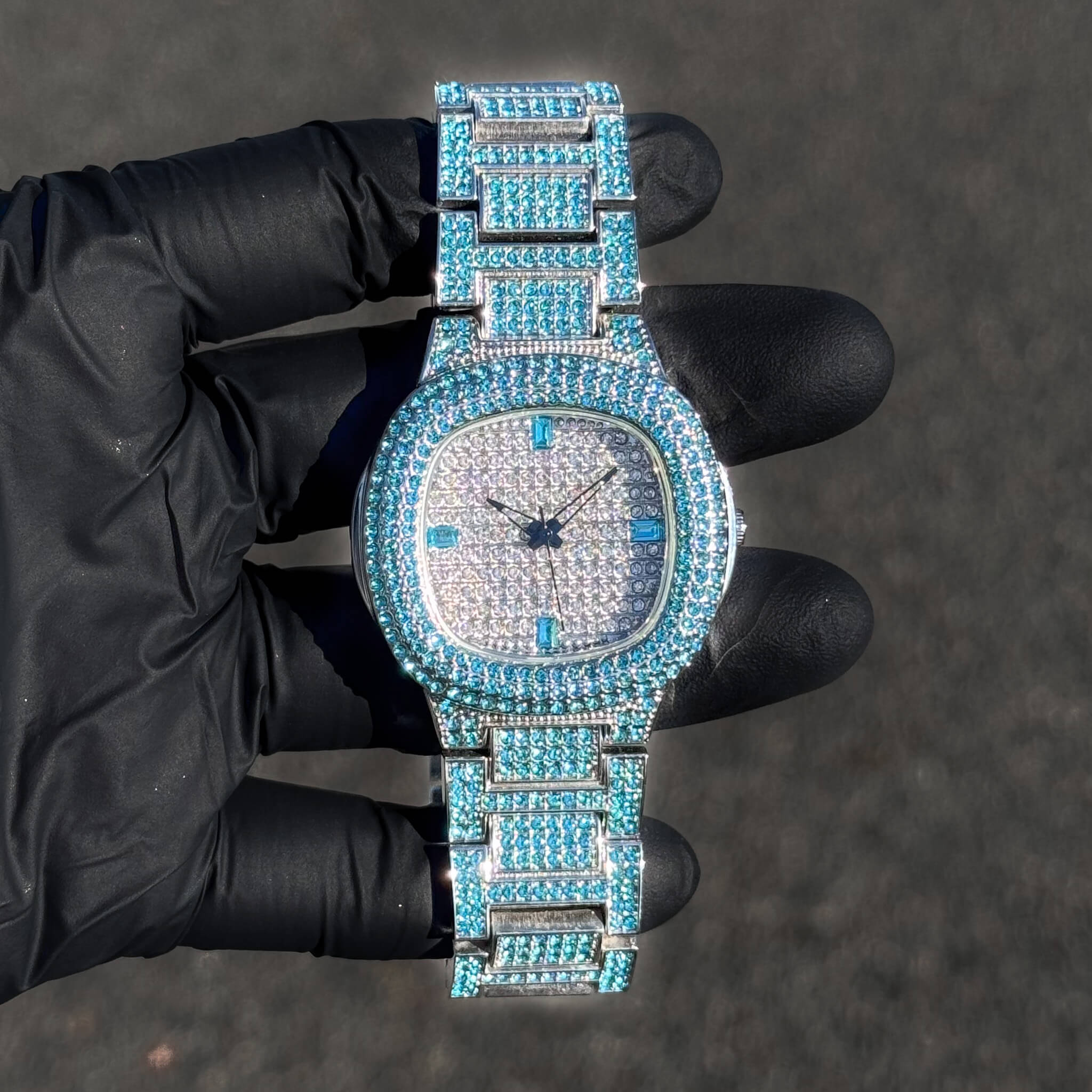 Women's Silver Square Diamond Watch 38mm Numeral Dial with Iced Out Band - Quartz Movement