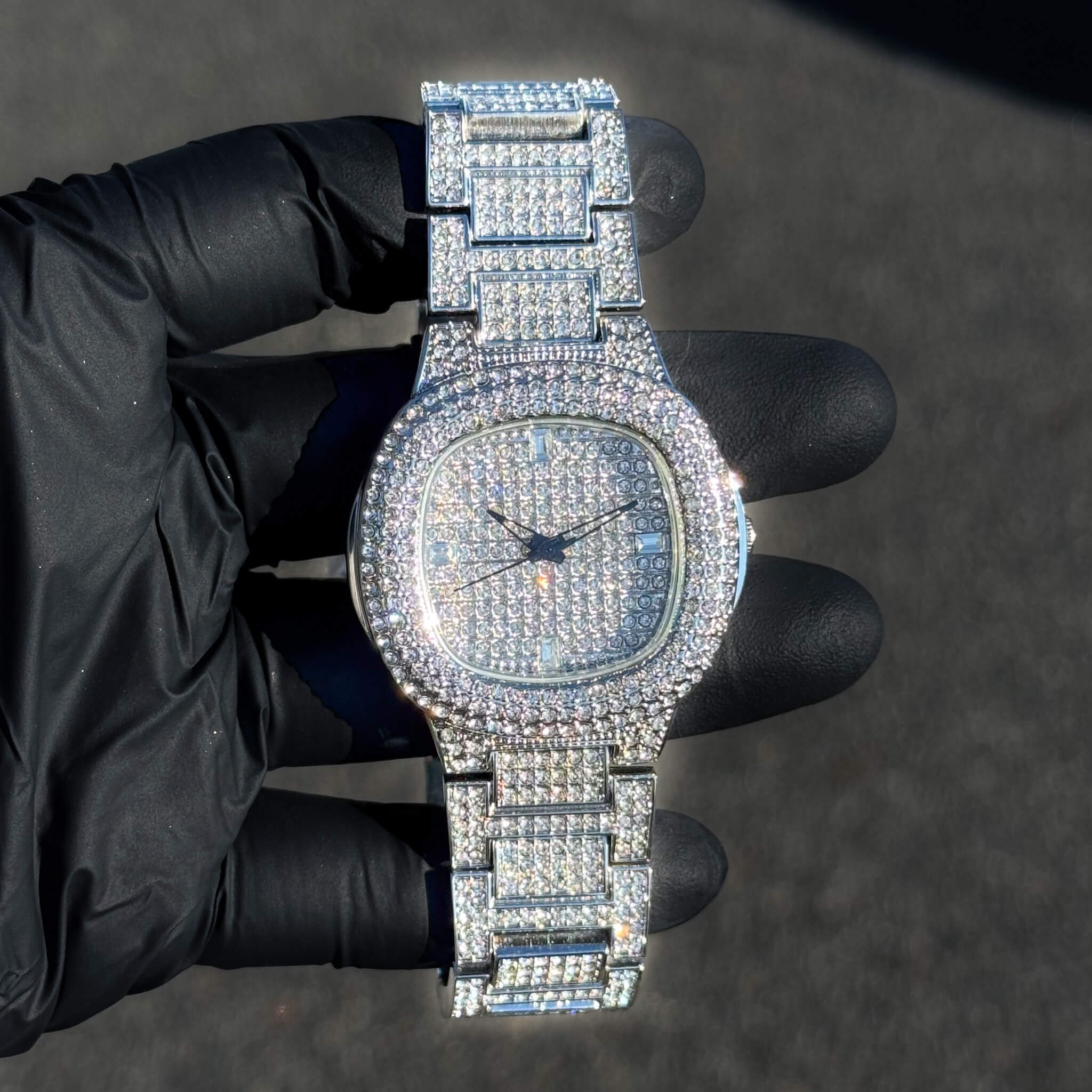 Women's Silver Square Diamond Watch 38mm Numeral Dial with Iced Out Band - Quartz Movement