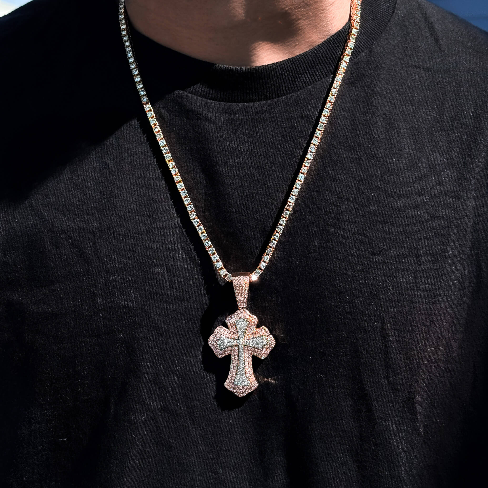 Men's Large 50mm Iced-Out Cross Pendant with 4mm Tennis Chain