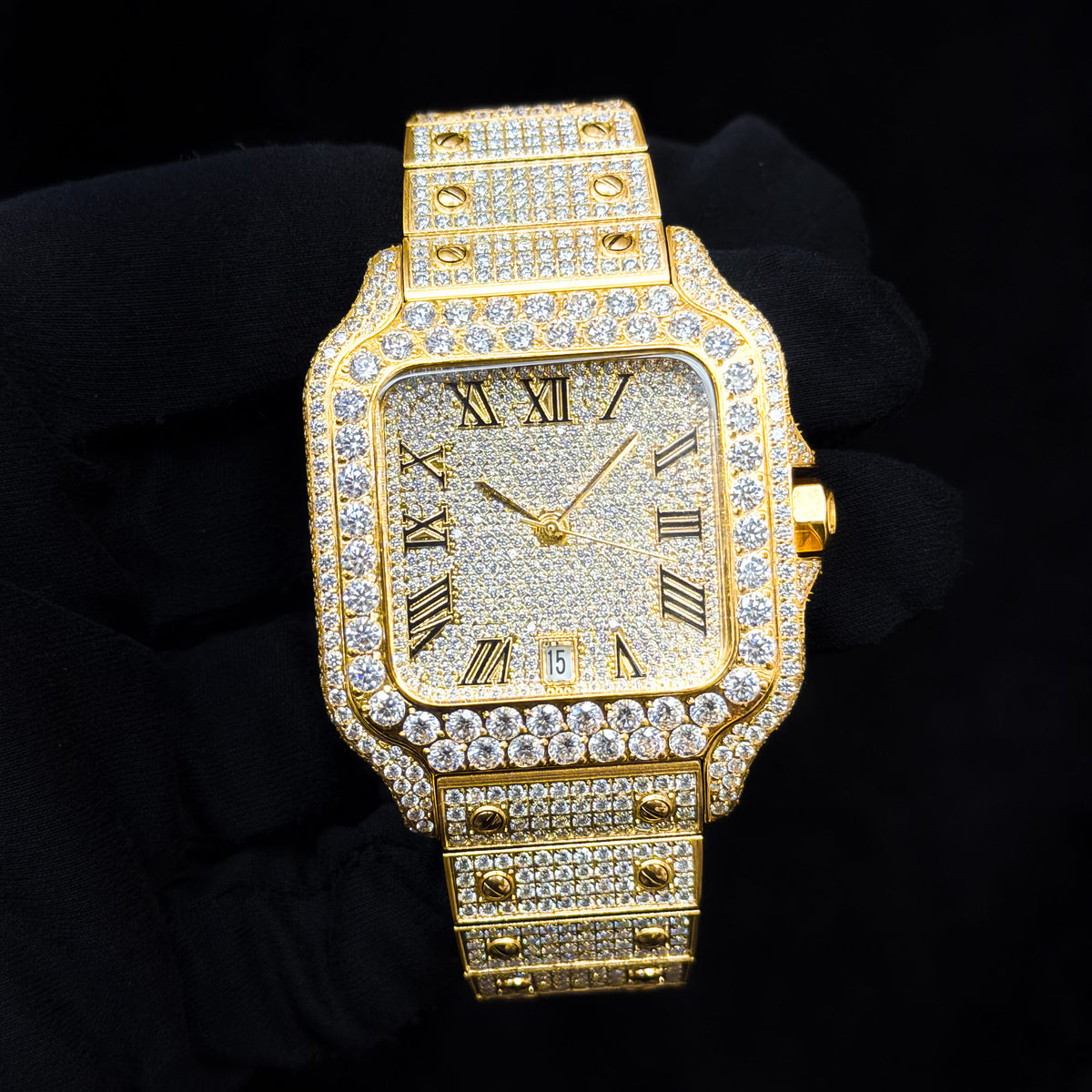 Men's 38mm Iced Out Square Moissanite Stainless Steel Watch - Automatic Movement