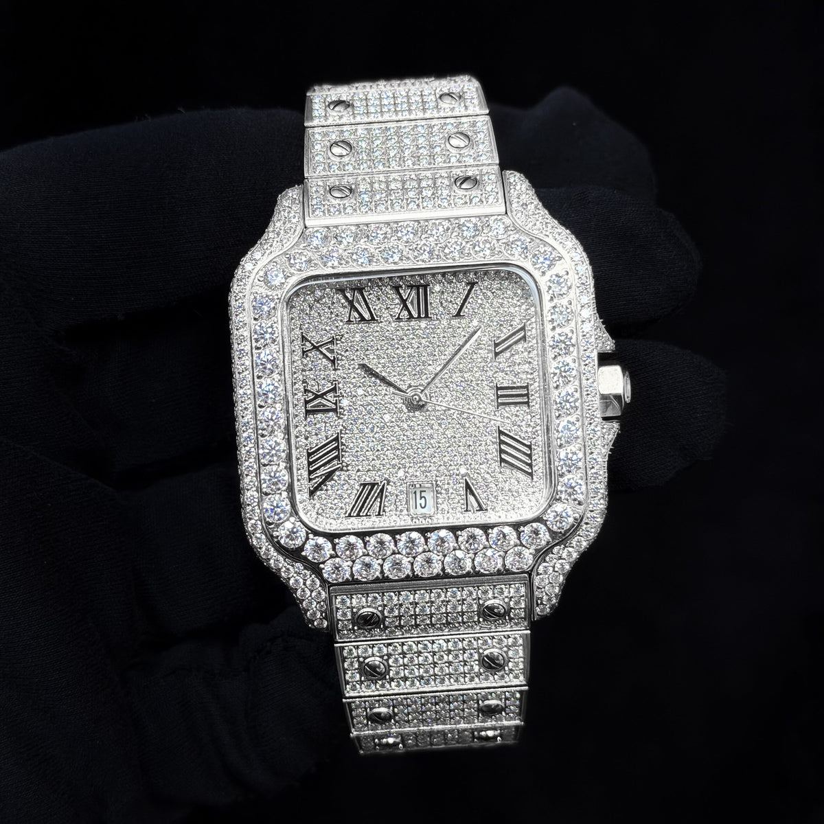 Men's 38mm Iced Out Square Moissanite Stainless Steel Watch - Automatic Movement