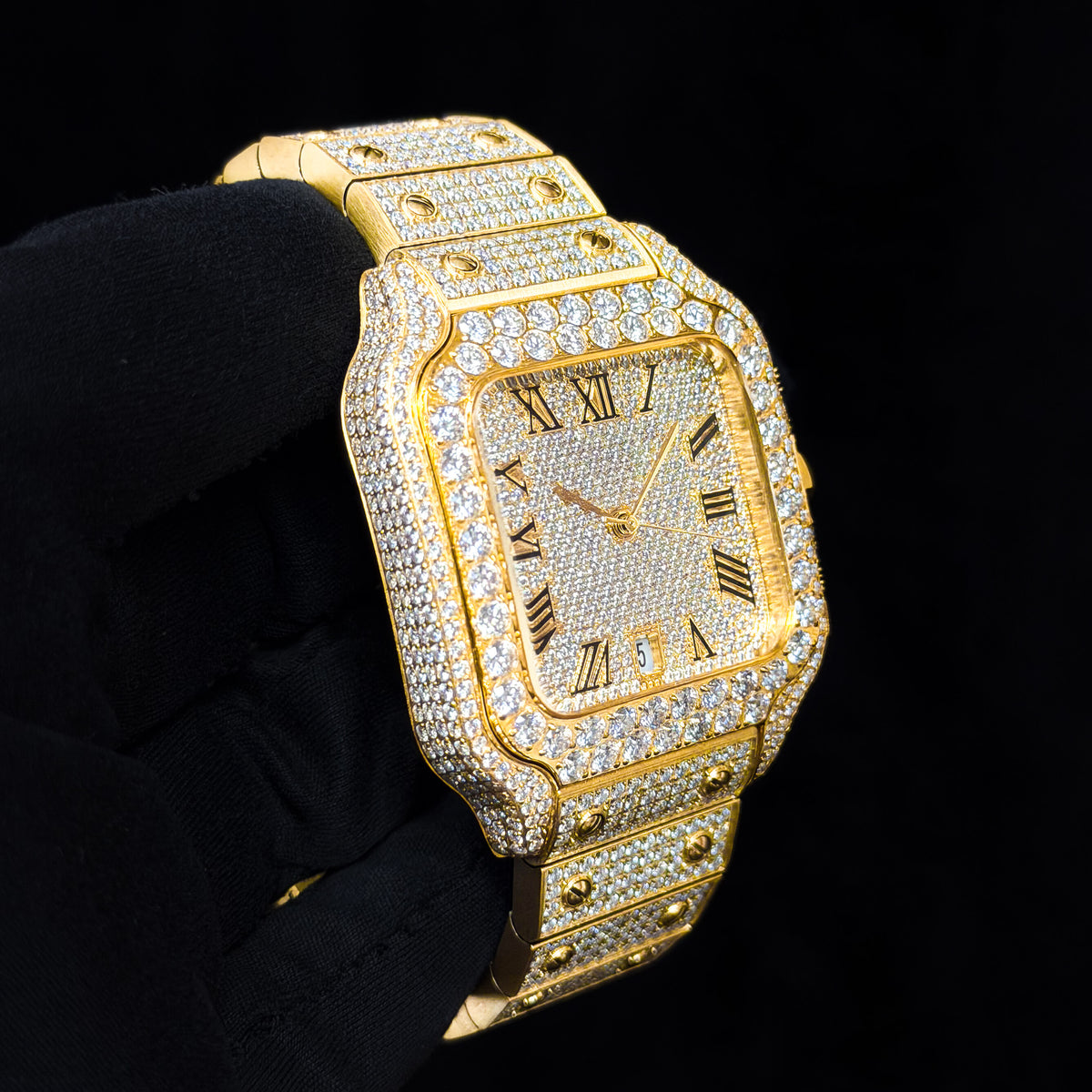Men's 38mm Iced Out Square Moissanite Stainless Steel Watch - Automatic Movement