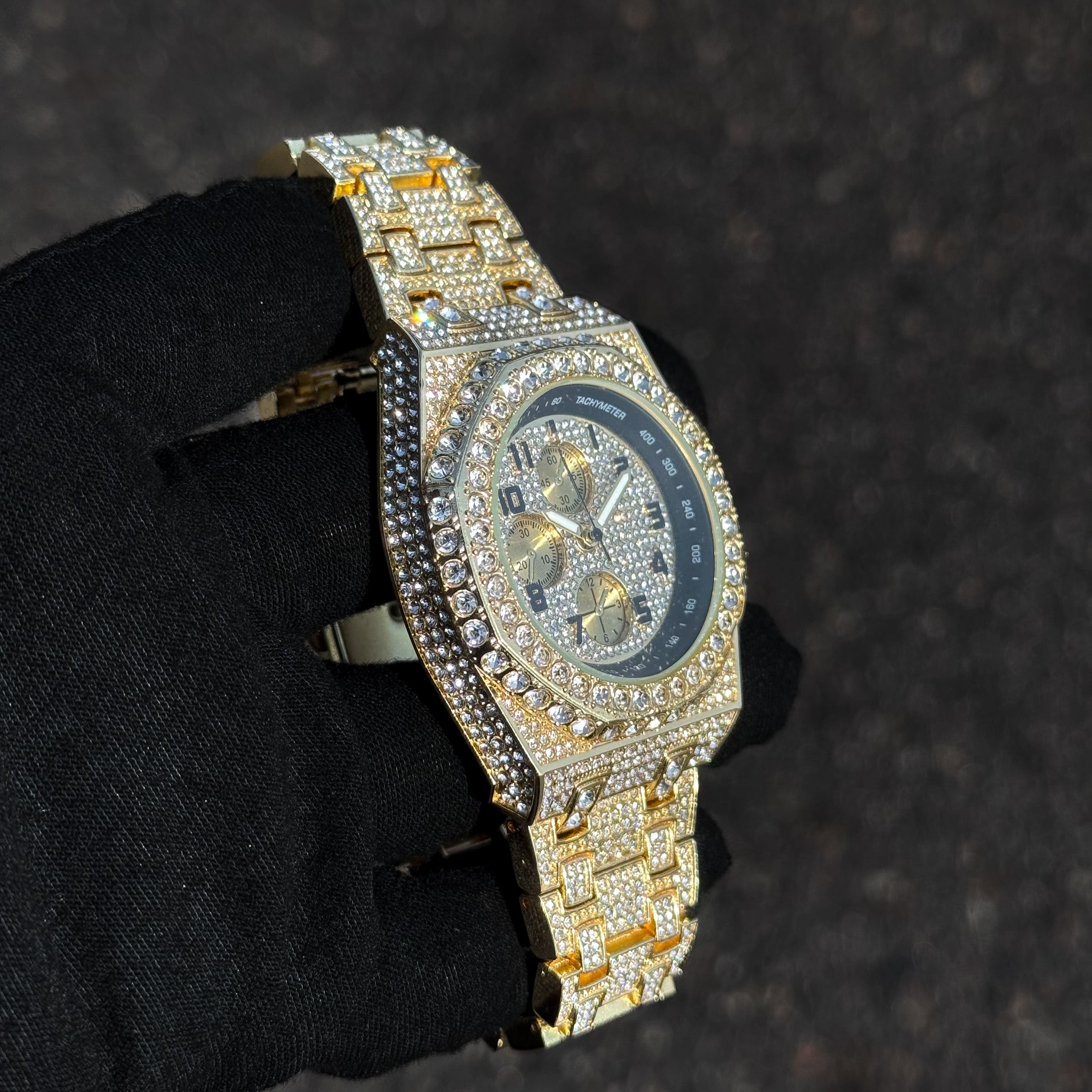 Men's 42mm Iced Out Octagon Watch - Metal Band, Quartz Movement