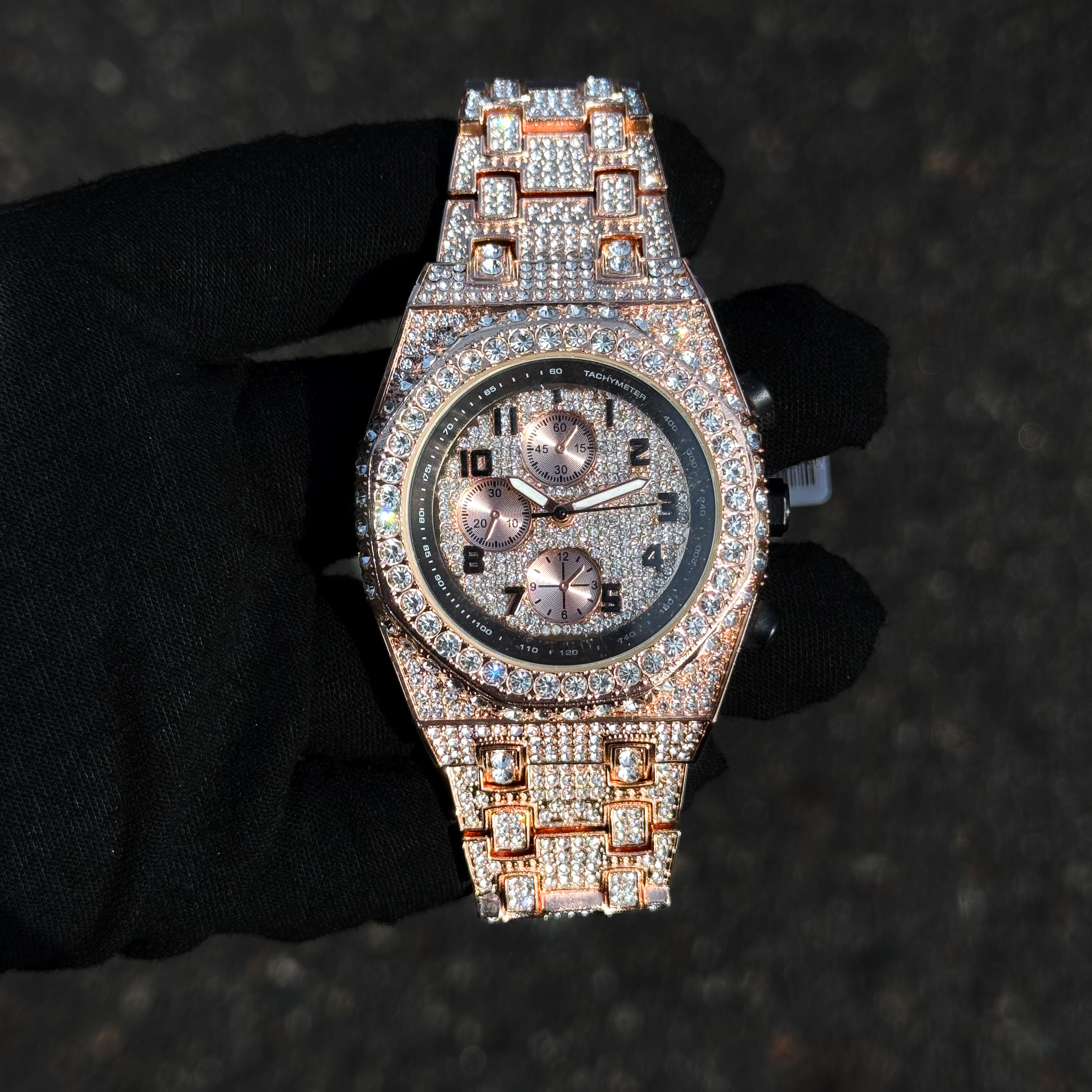 Men's 42mm Iced Out Octagon Watch - Metal Band, Quartz Movement