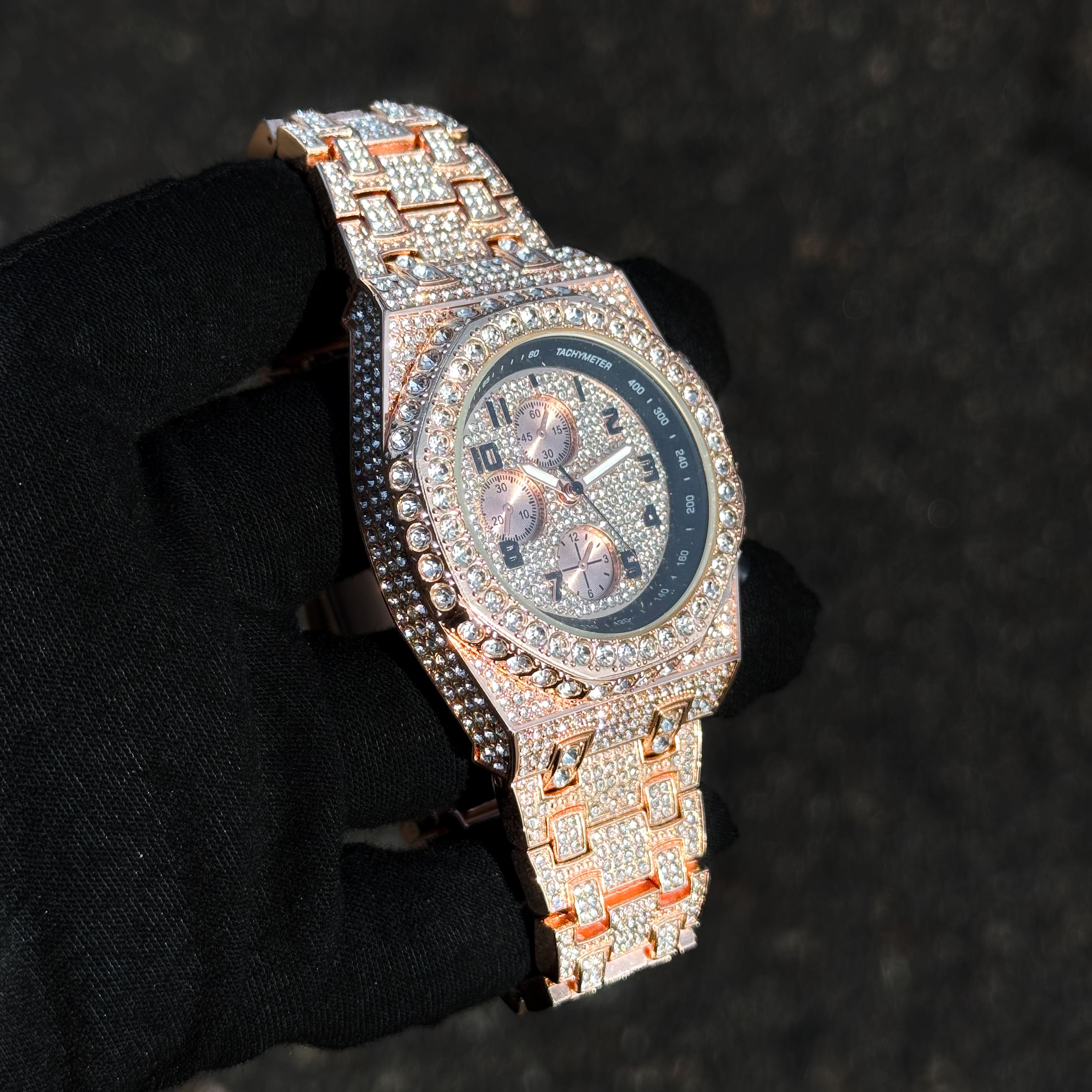 Men's 42mm Iced Out Octagon Watch - Metal Band, Quartz Movement