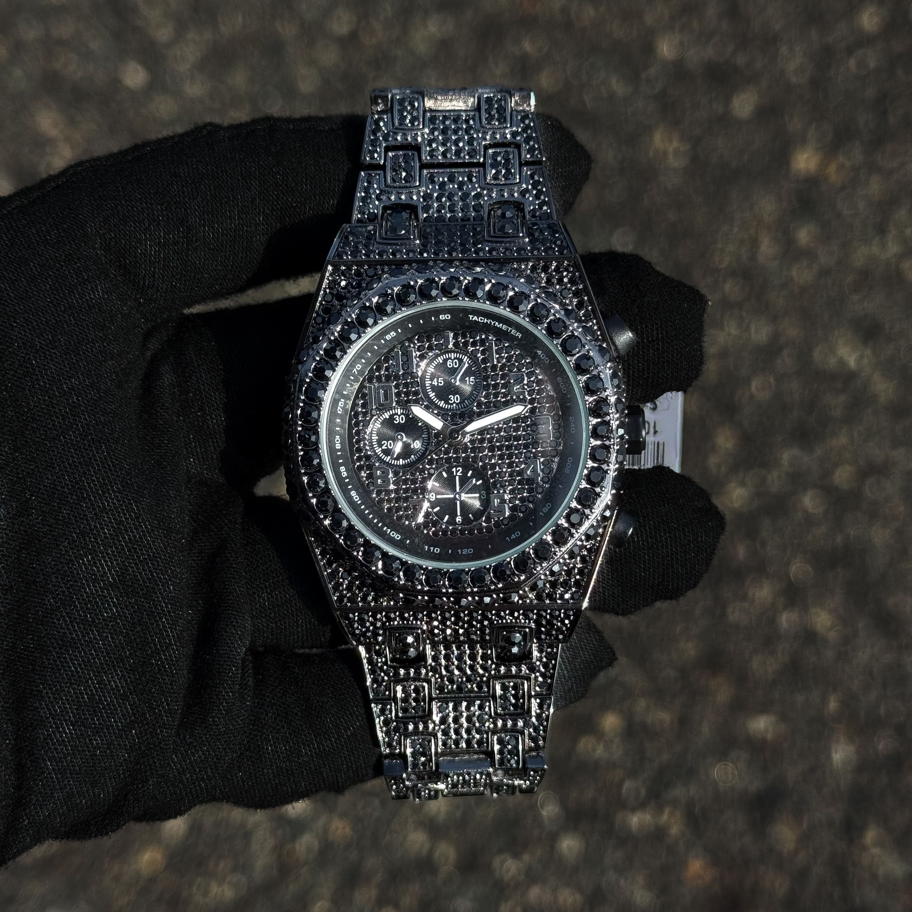 Men's 42mm Iced Out Octagon Watch - Metal Band, Quartz Movement