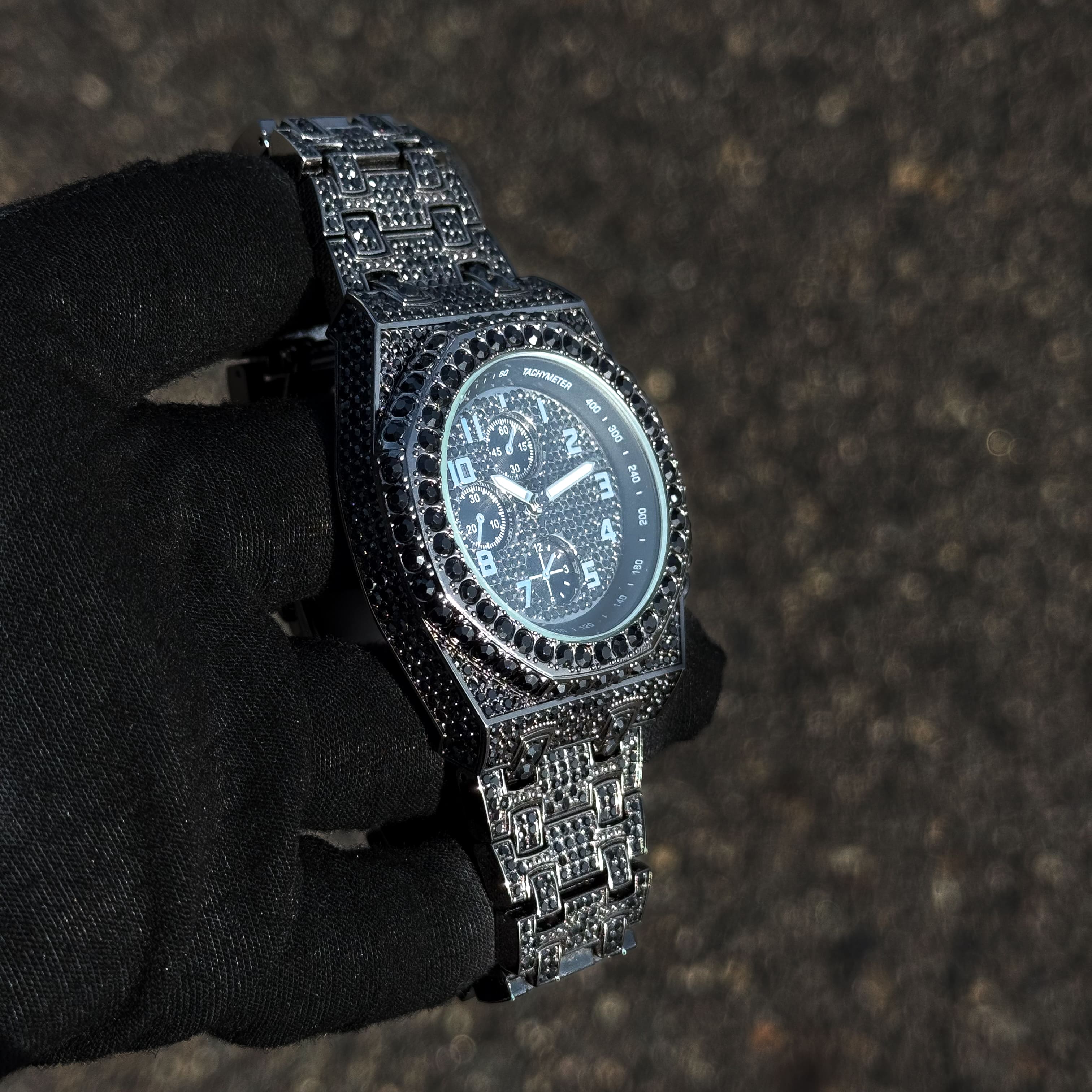 Men's 42mm Iced Out Octagon Watch - Metal Band, Quartz Movement