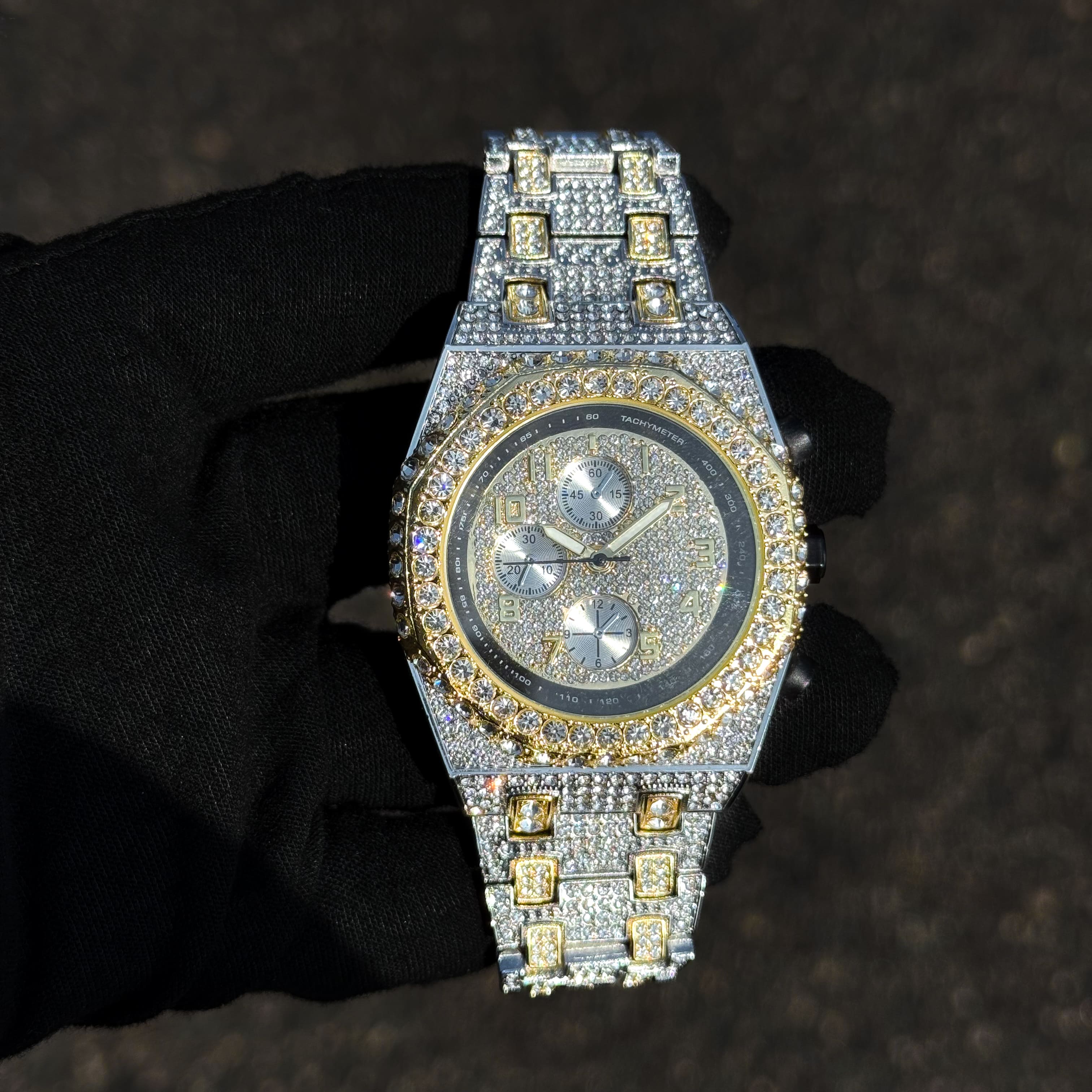 Men's 42mm Iced Out Octagon Watch - Metal Band, Quartz Movement
