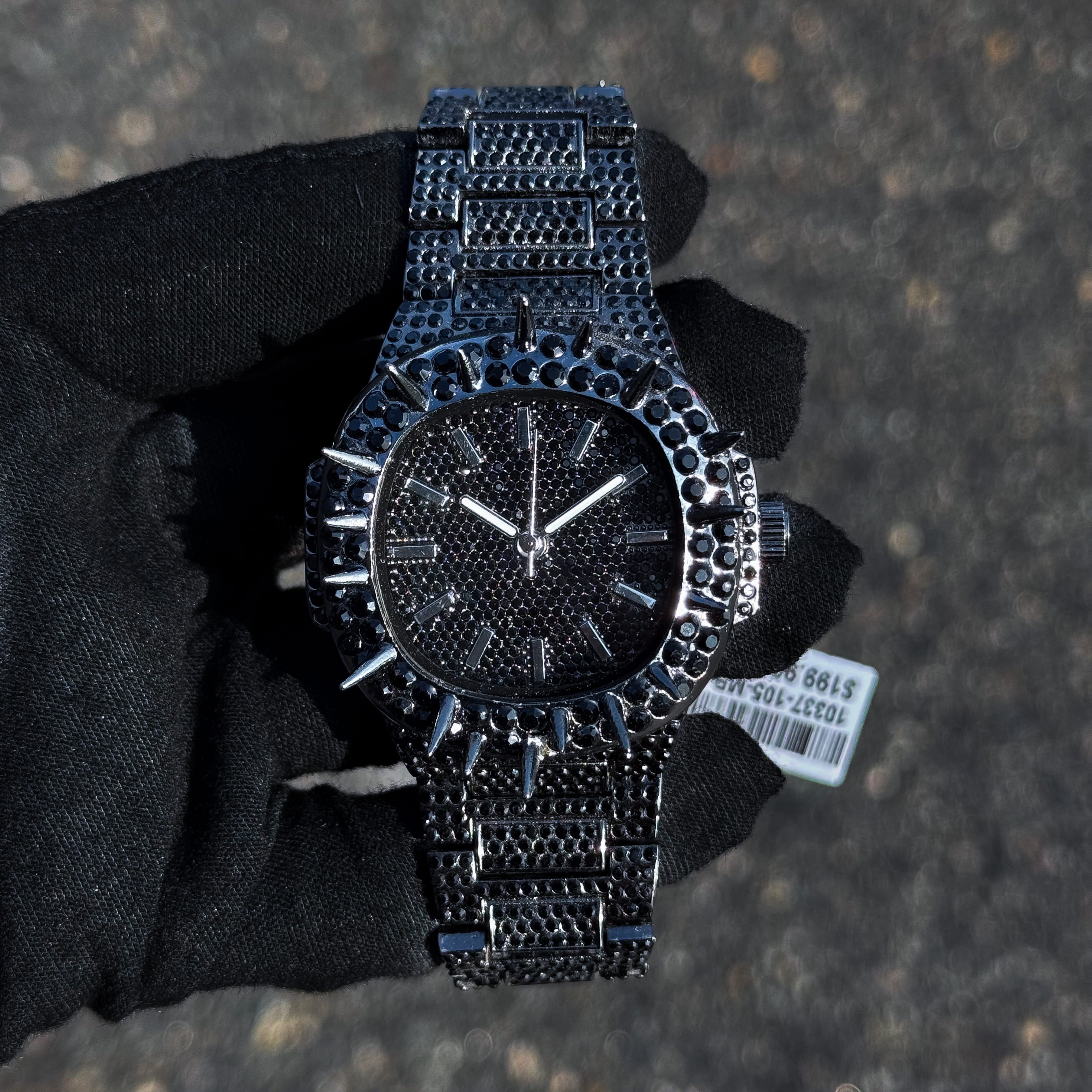 Men's 42mm Iced Out Spike Watch - Metal Band, Quartz Movement