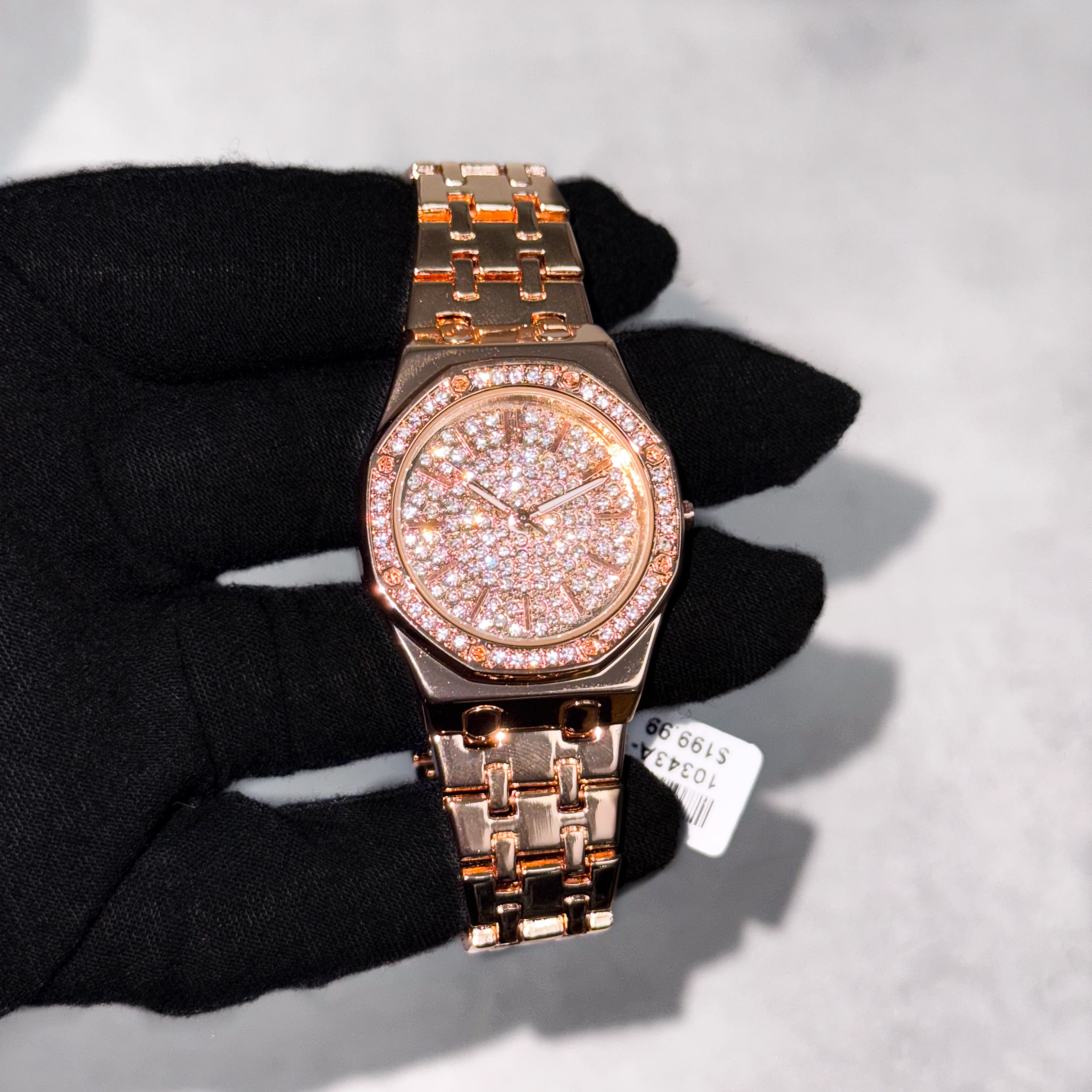 Men's 32mm Iced Out Dial Octagon Watch - Metal Band, Quartz Movement