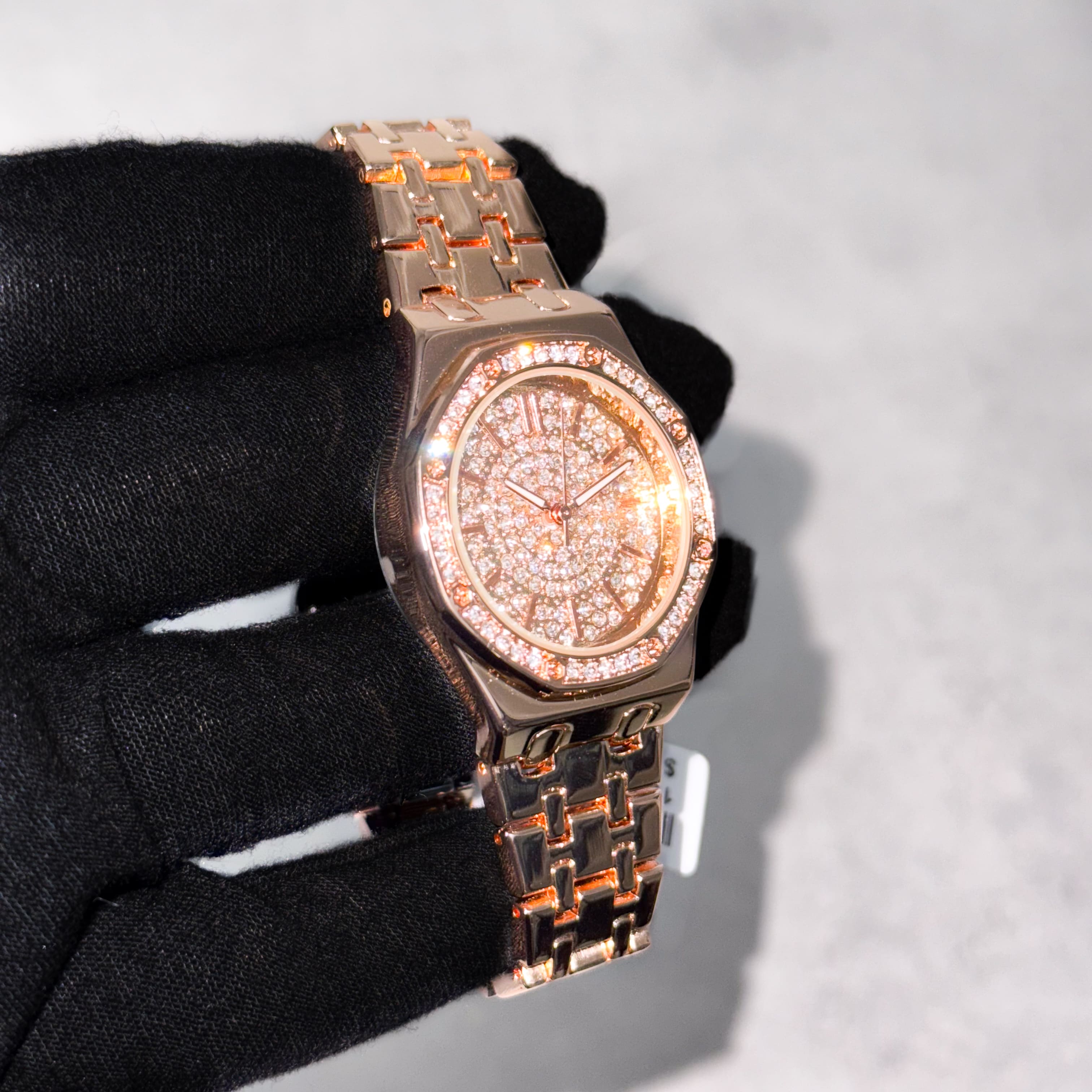 Men's 32mm Iced Out Dial Octagon Watch - Metal Band, Quartz Movement