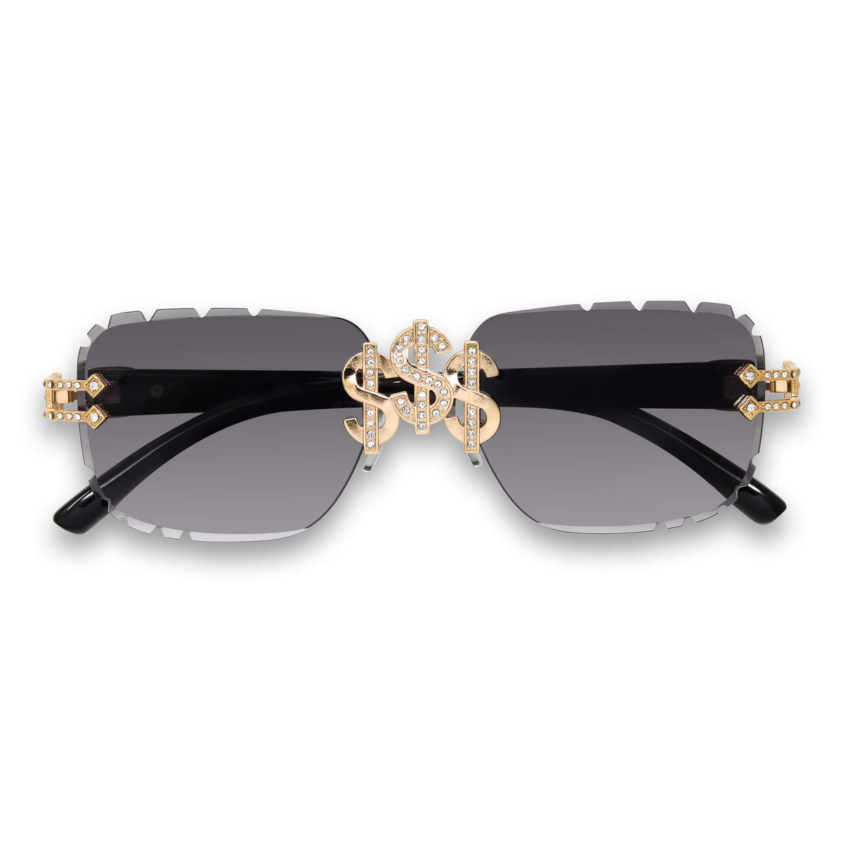 Iced Triple Dollar Sign Sunglasses - Smoke Lens