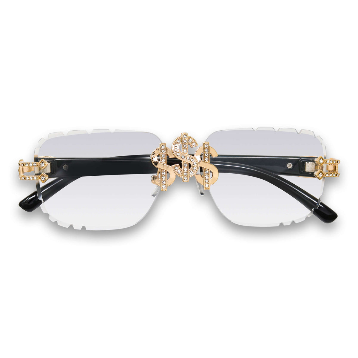 Iced Triple Dollar Sign Sunglasses - Clear Lens