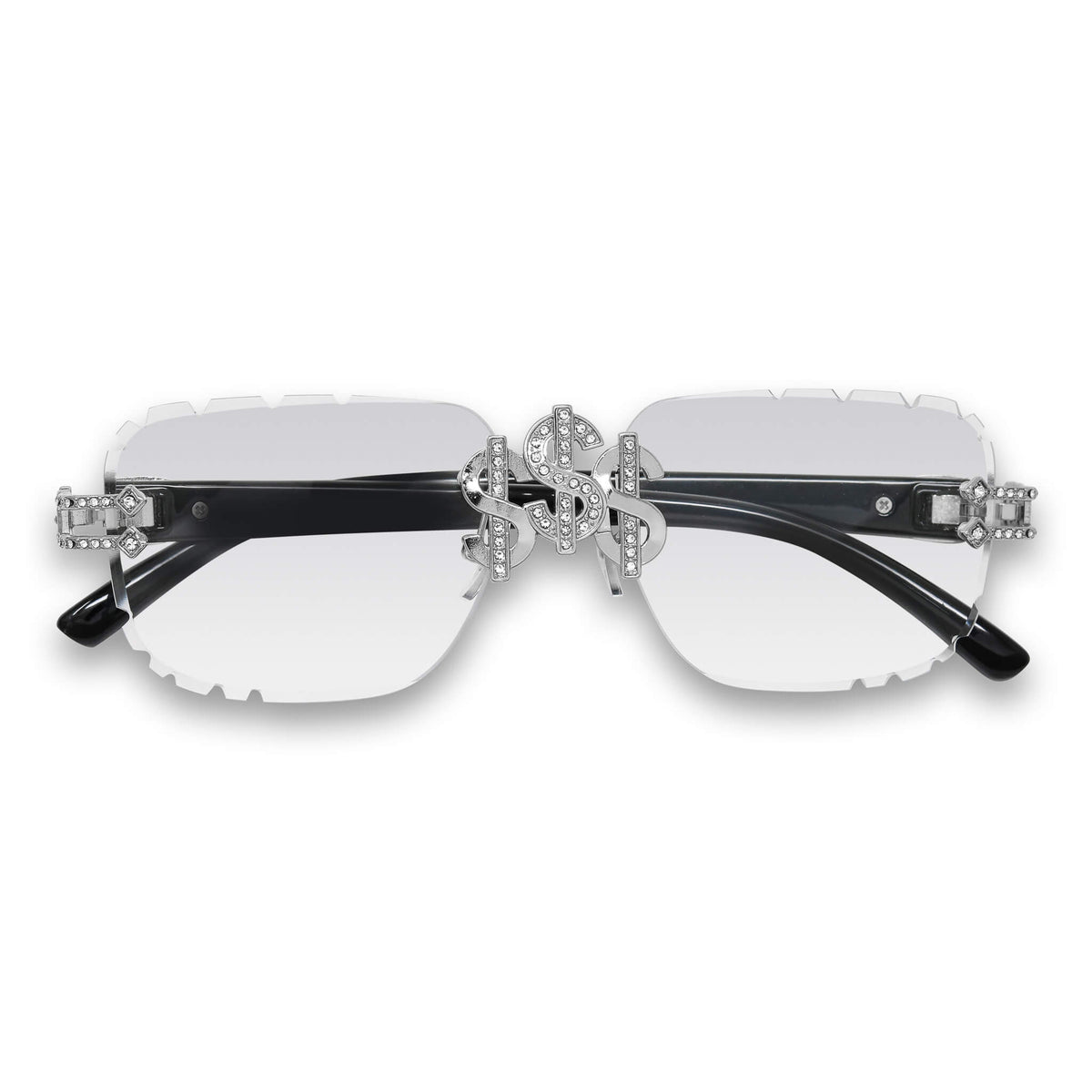 Iced Triple Dollar Sign Sunglasses - Clear Lens