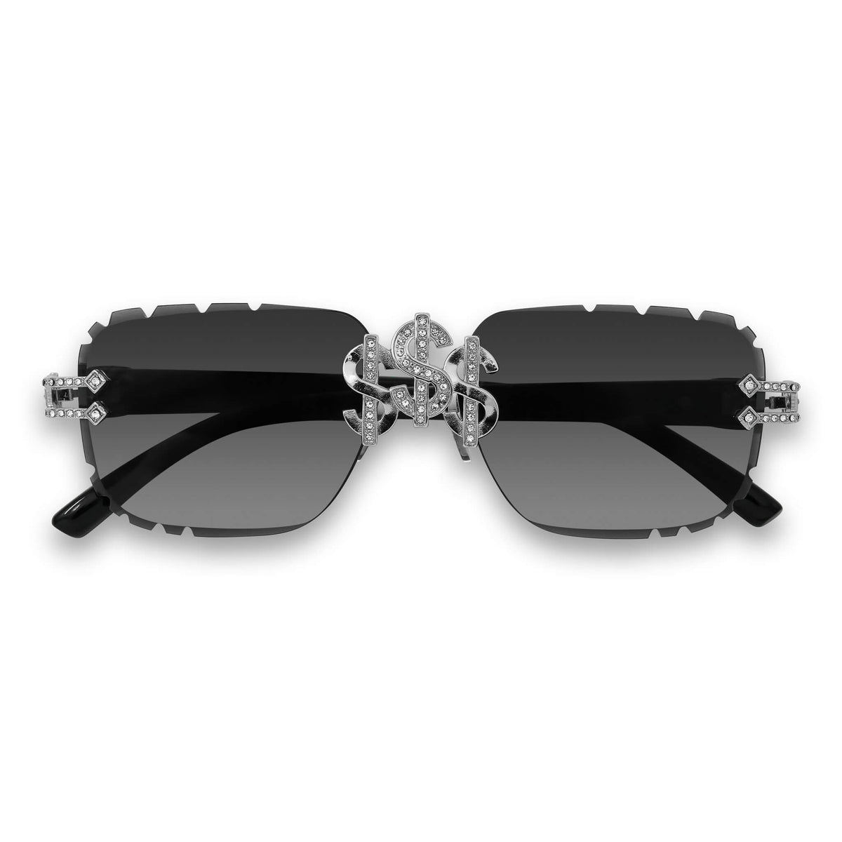 Iced Triple Dollar Sign Sunglasses - Black Lens