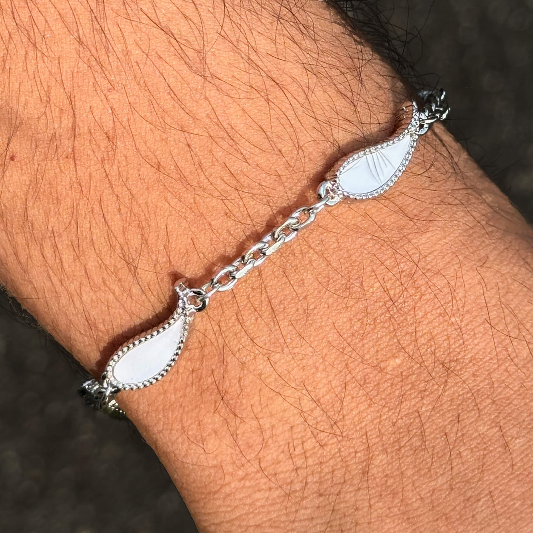 Men's 7mm Silver Paisley Multi-Charm Bracelet - Double Sided Charms