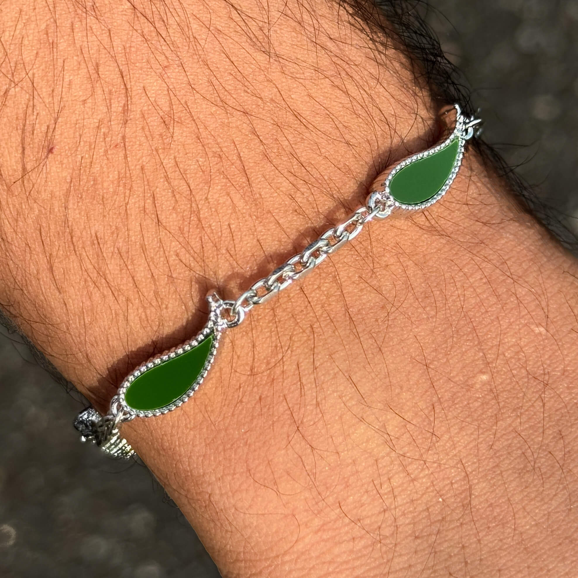 Men's 7mm Silver Paisley Multi-Charm Bracelet - Double Sided Charms