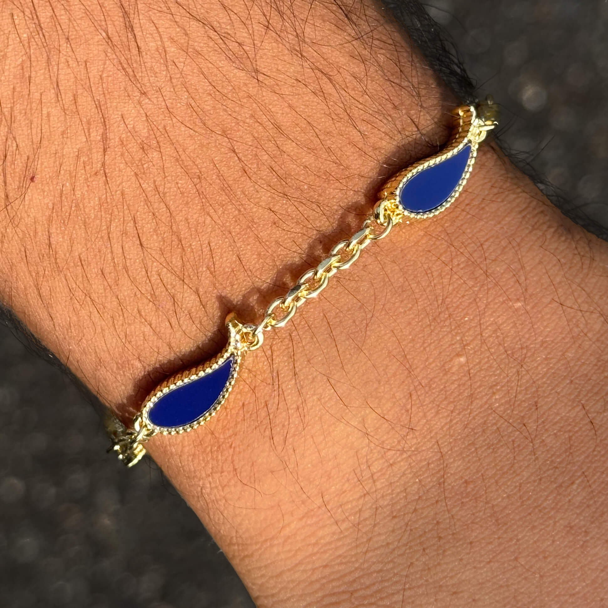 Men's 7mm Gold Paisley Multi-Charm Bracelet - Double Sided Charms