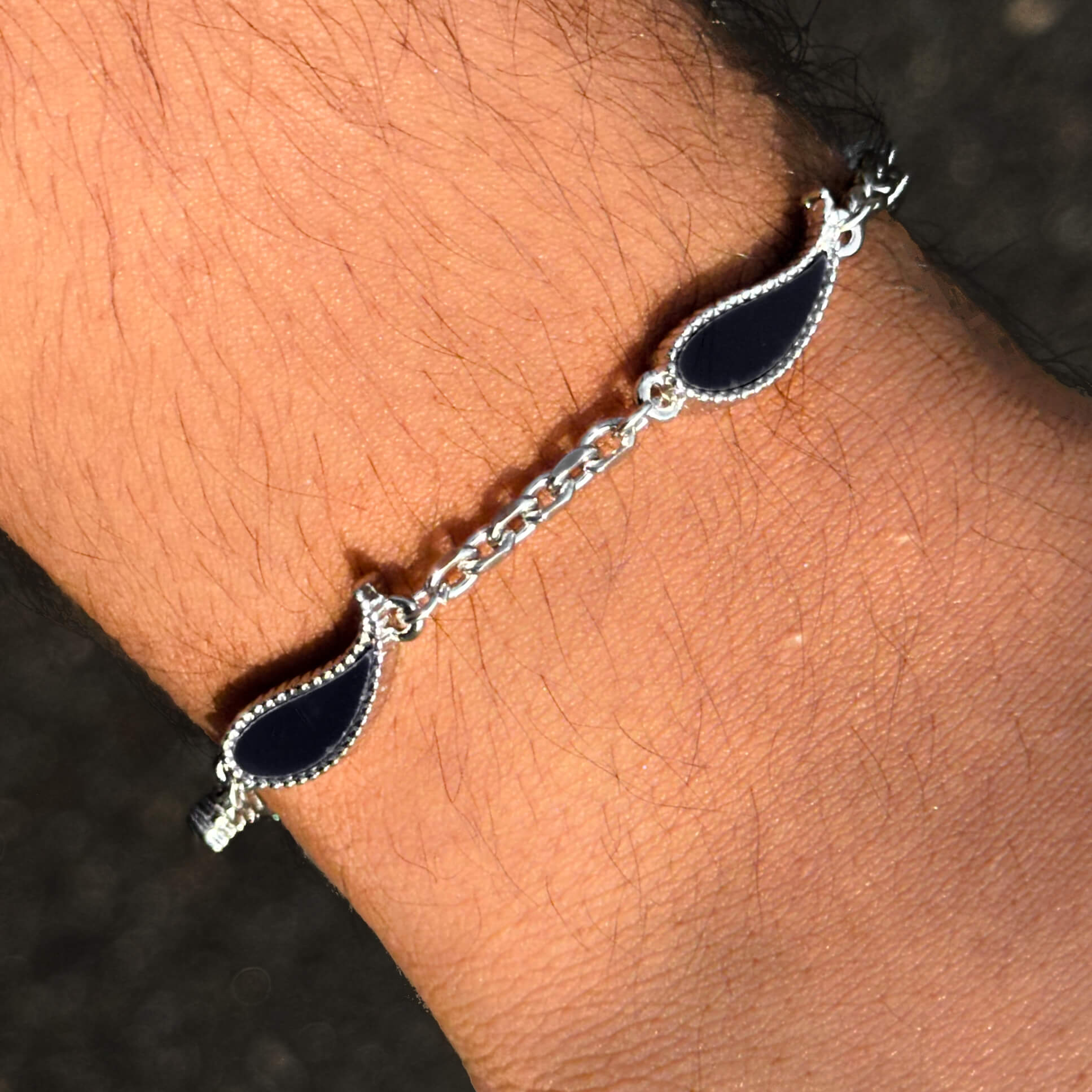 Men's 7mm Silver Paisley Multi-Charm Bracelet - Double Sided Charms