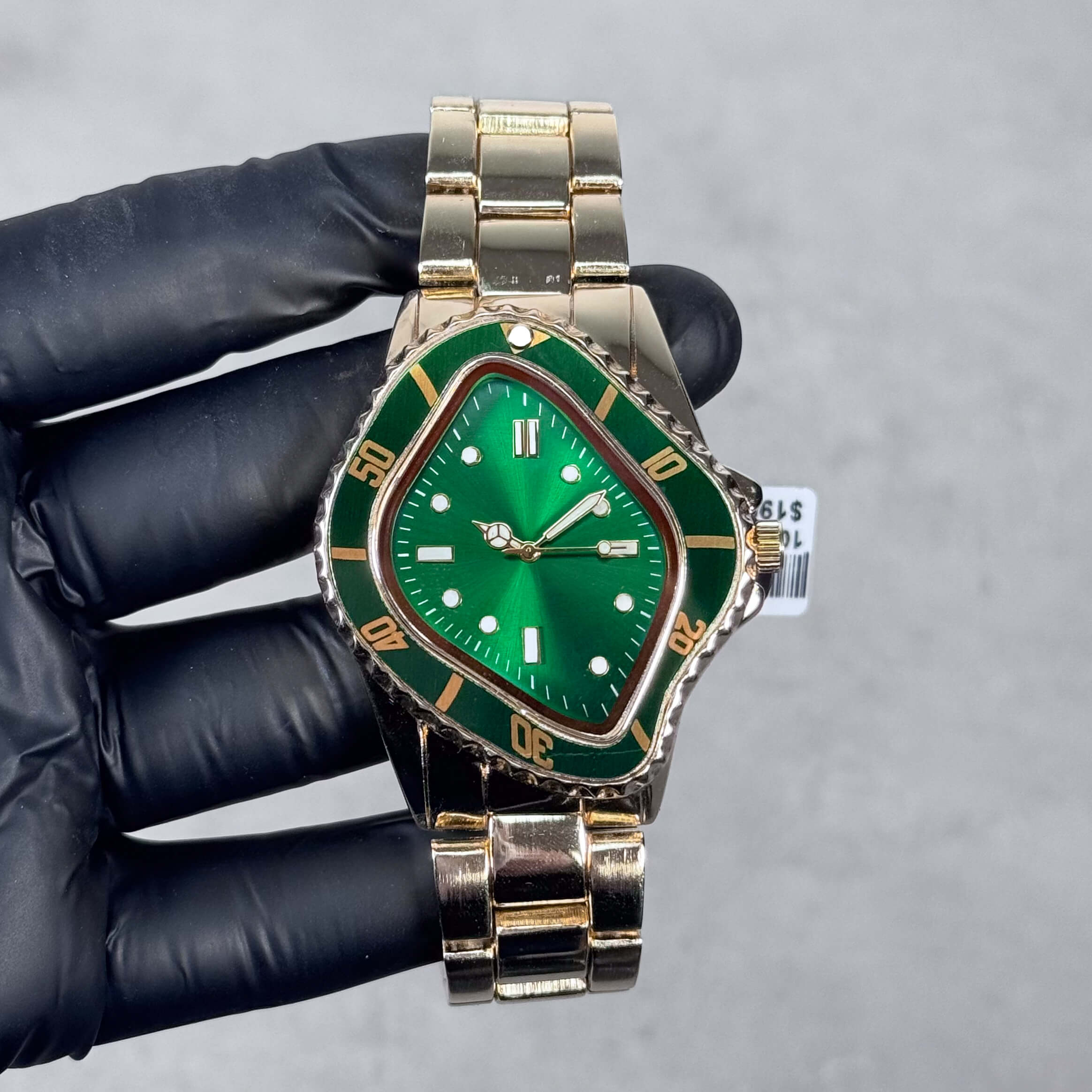 Men’s 42mm Warped Case Watch – Unique Shape, Metal Band, Quartz Movement