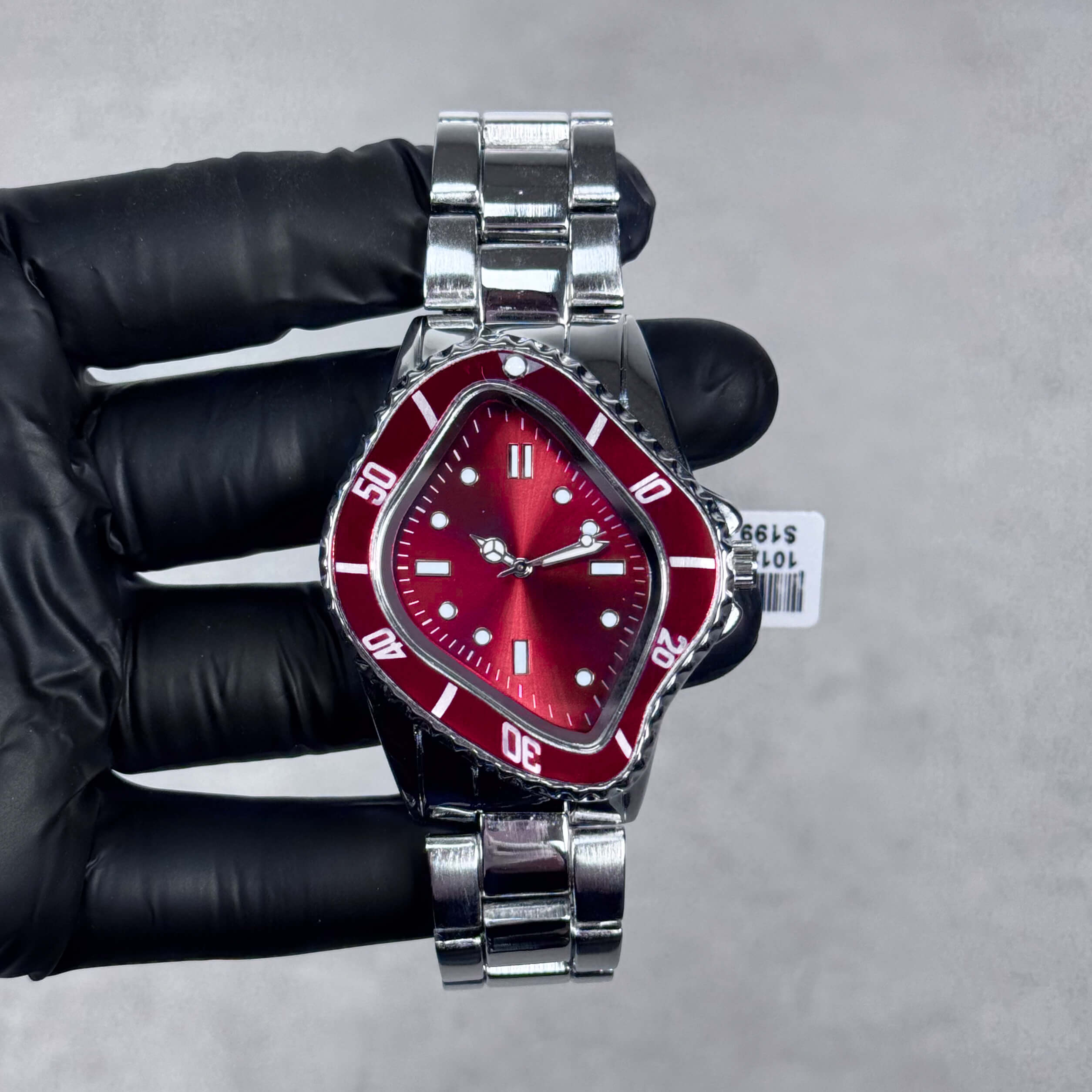 Men’s 42mm Warped Case Watch – Unique Shape, Metal Band, Quartz Movement
