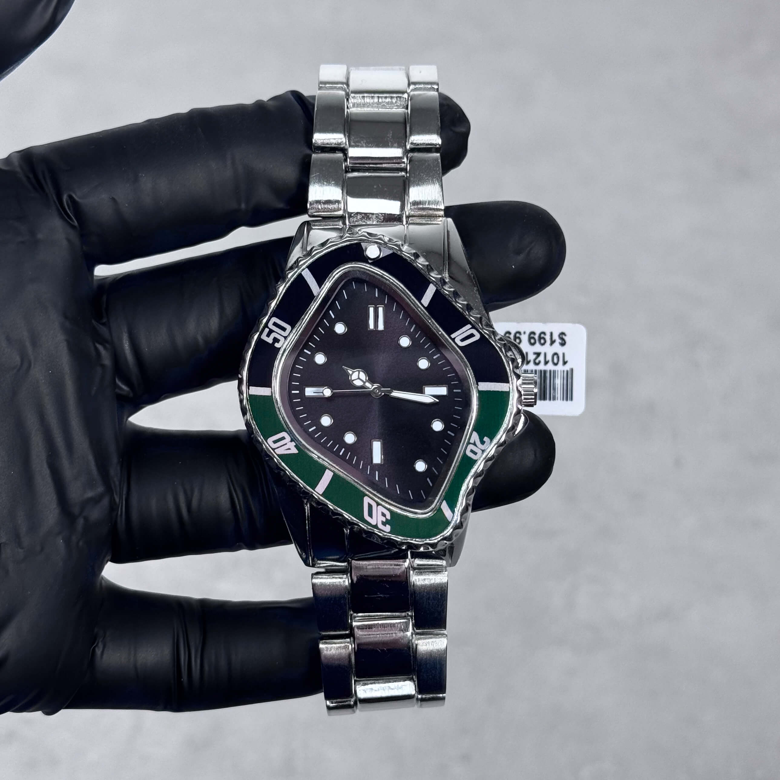 Men’s 42mm Black Warped Case Watch – Unique Shape, Metal Band, Quartz Movement