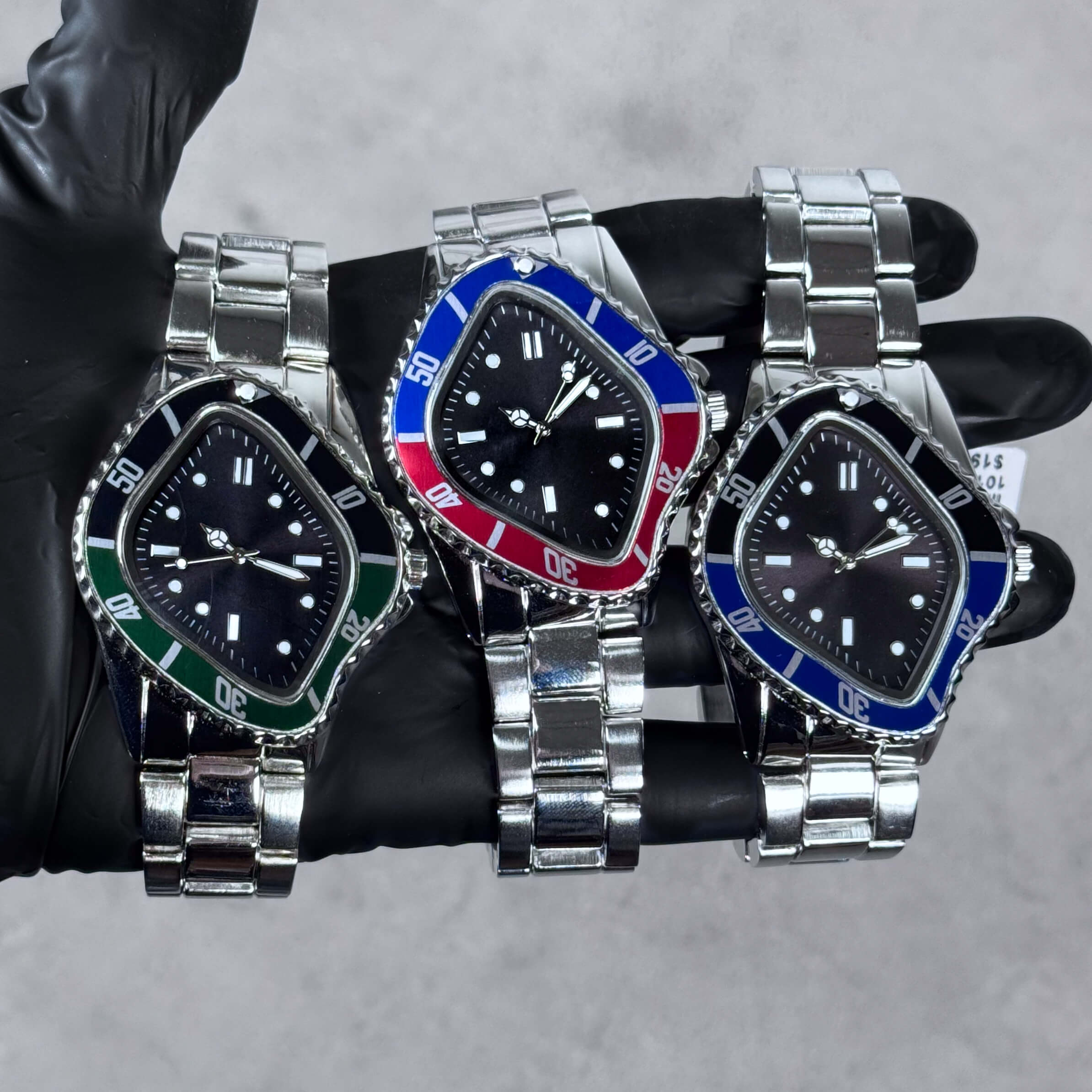 Men’s 42mm Black Warped Case Watch – Unique Shape, Metal Band, Quartz Movement