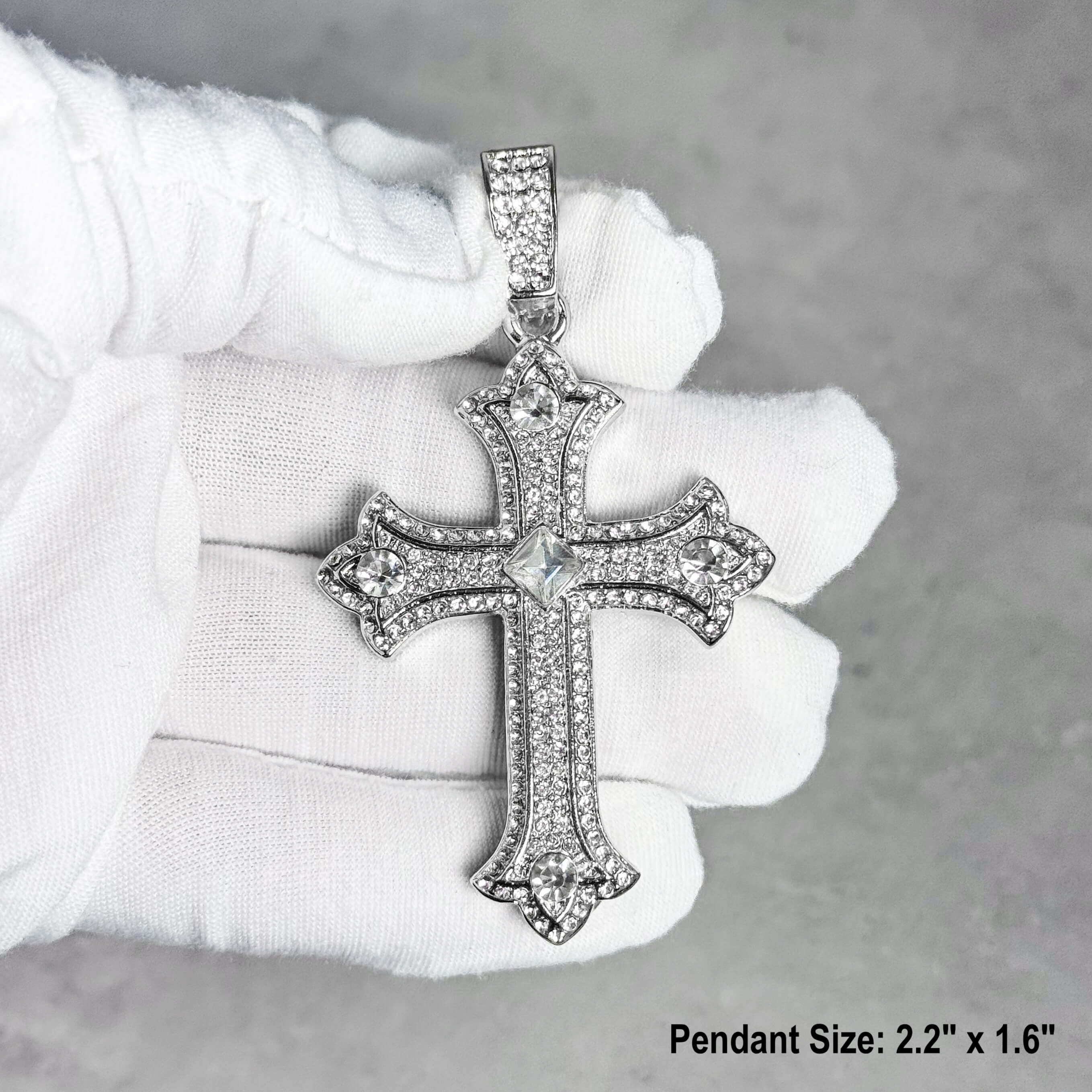 Men's Large Iced Cross Pendant with 5mm Rope Chain