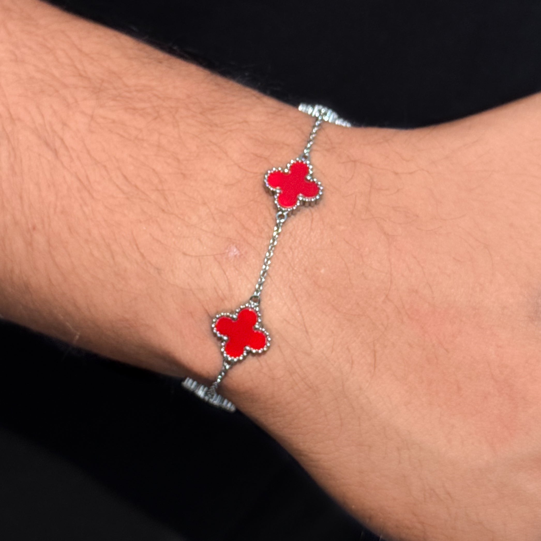 Men's 13mm Silver 4-Leaf Clover Bracelet in Premium Stainless Steel - Double Sided Charms, Water, Heat & Sweat Resistant