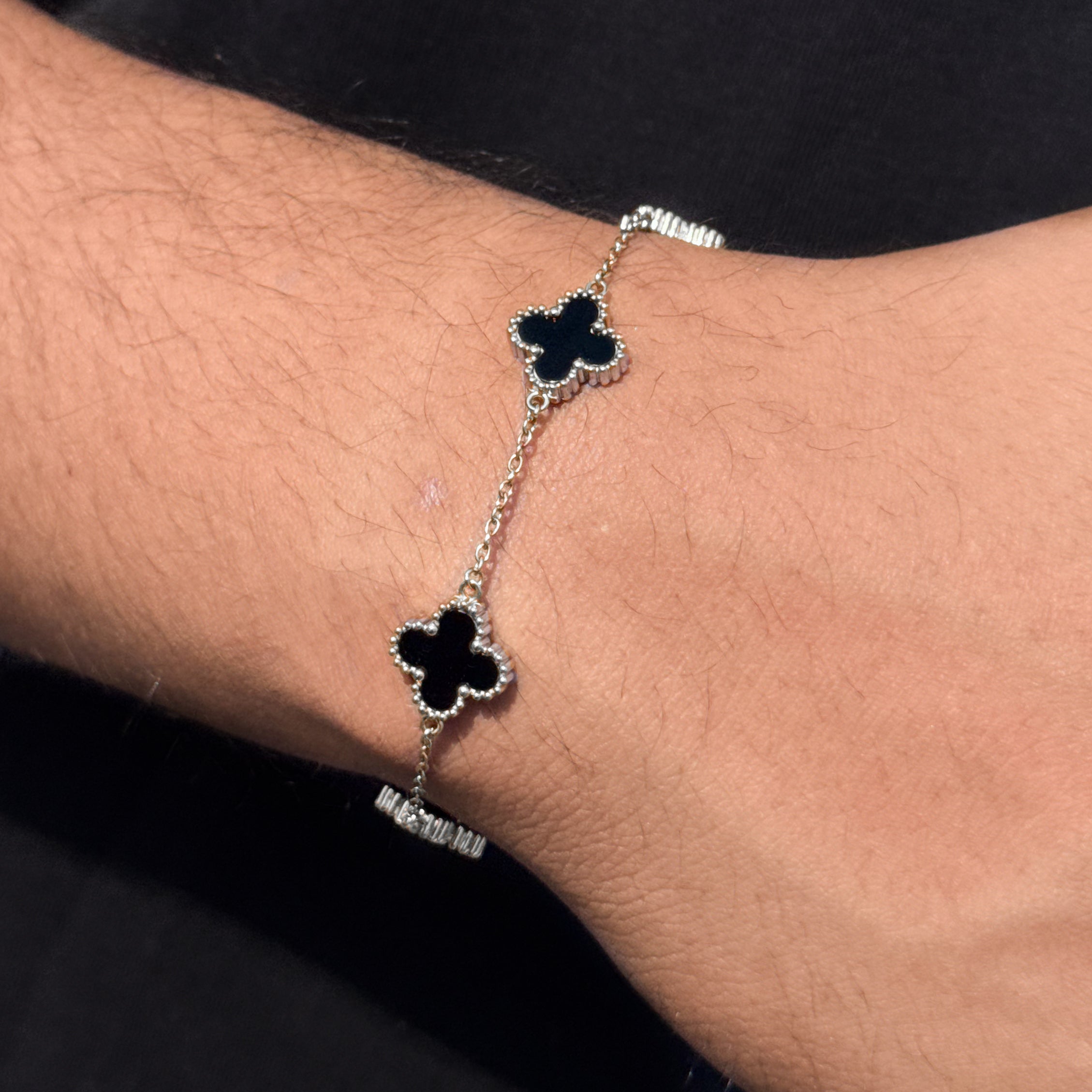 Men's 13mm Silver 4-Leaf Clover Bracelet in Premium Stainless Steel - Double Sided Charms, Water, Heat & Sweat Resistant