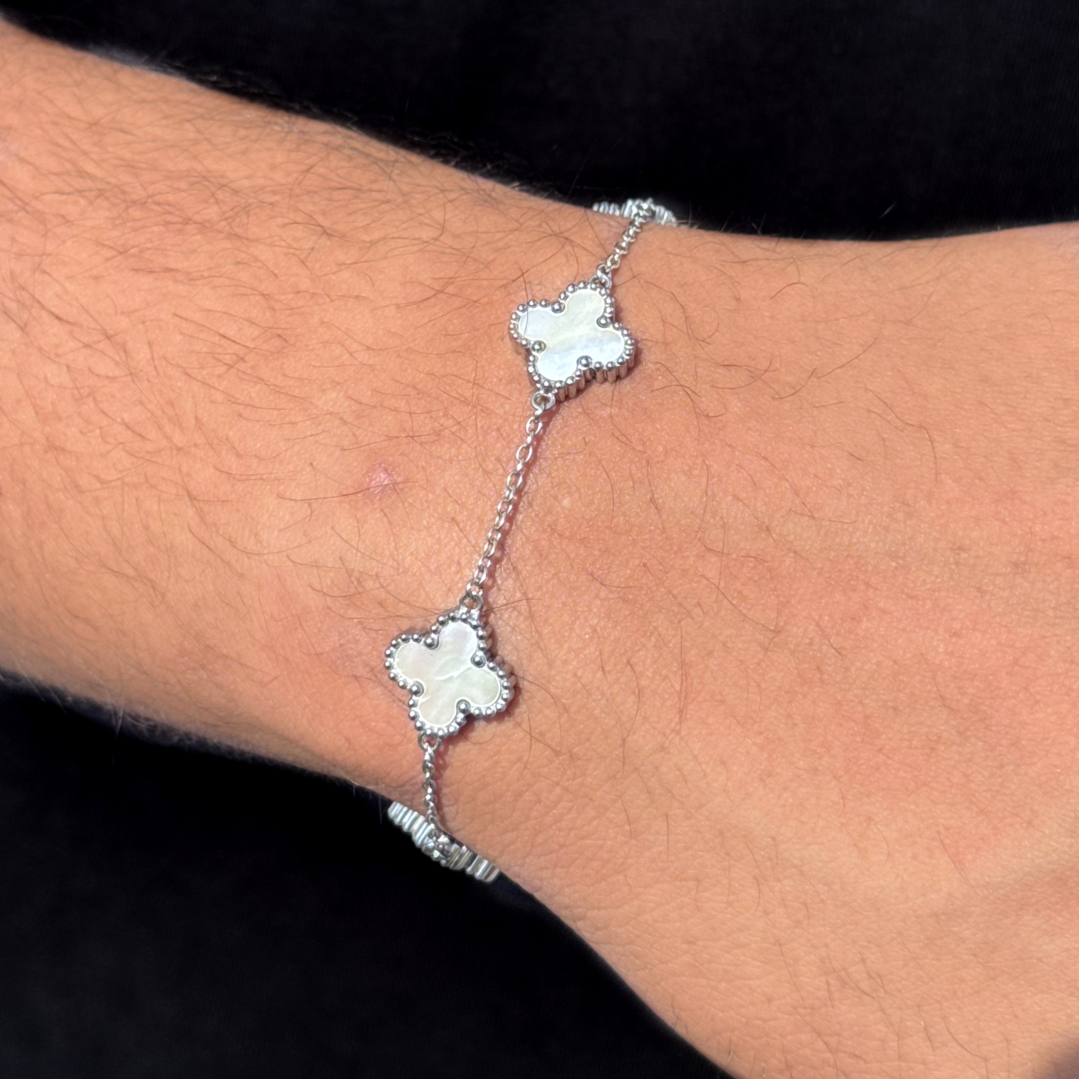 Men's 13mm Silver 4-Leaf Clover Bracelet in Premium Stainless Steel - Double Sided Charms, Water, Heat & Sweat Resistant