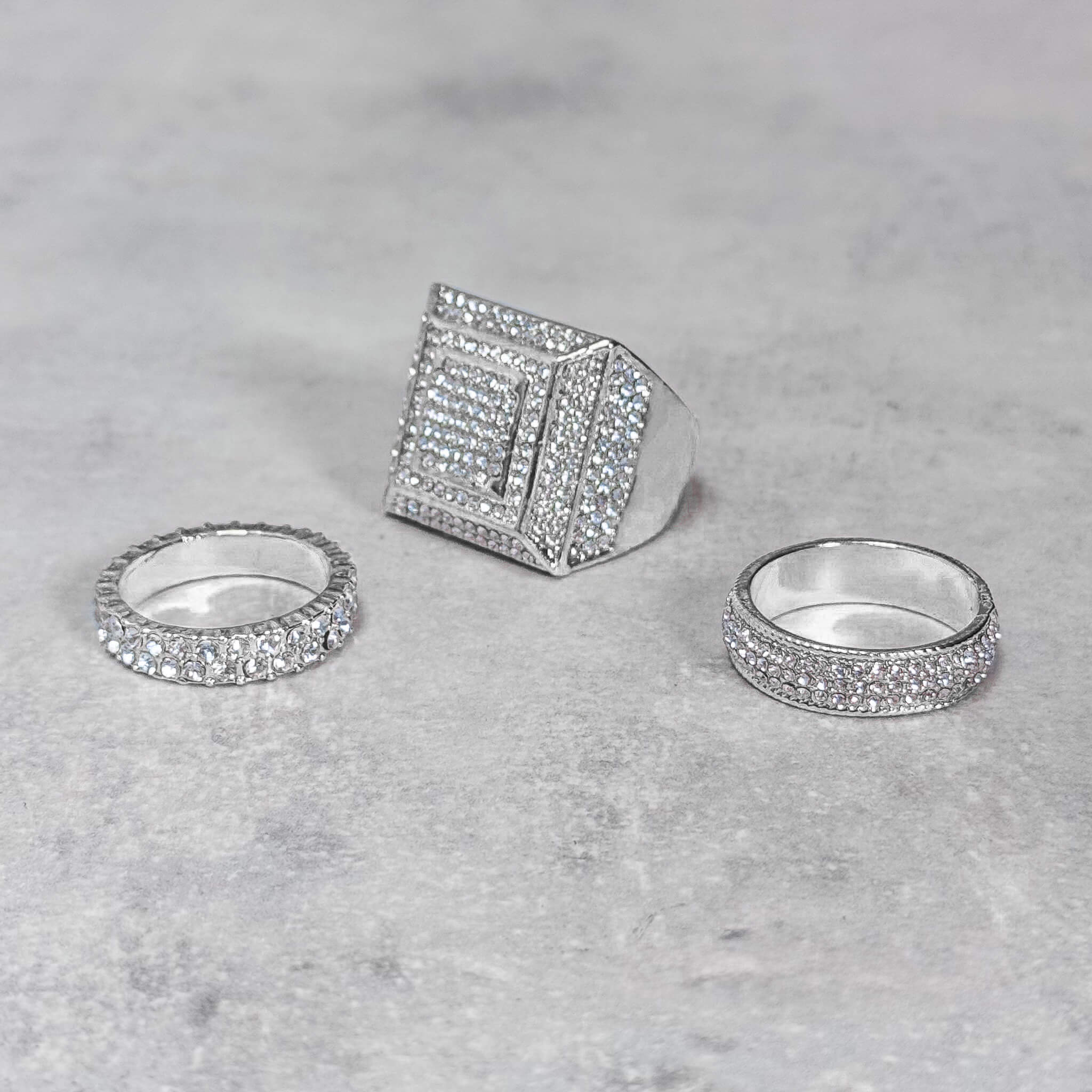 Iced Out Square 3-Piece Ring Set