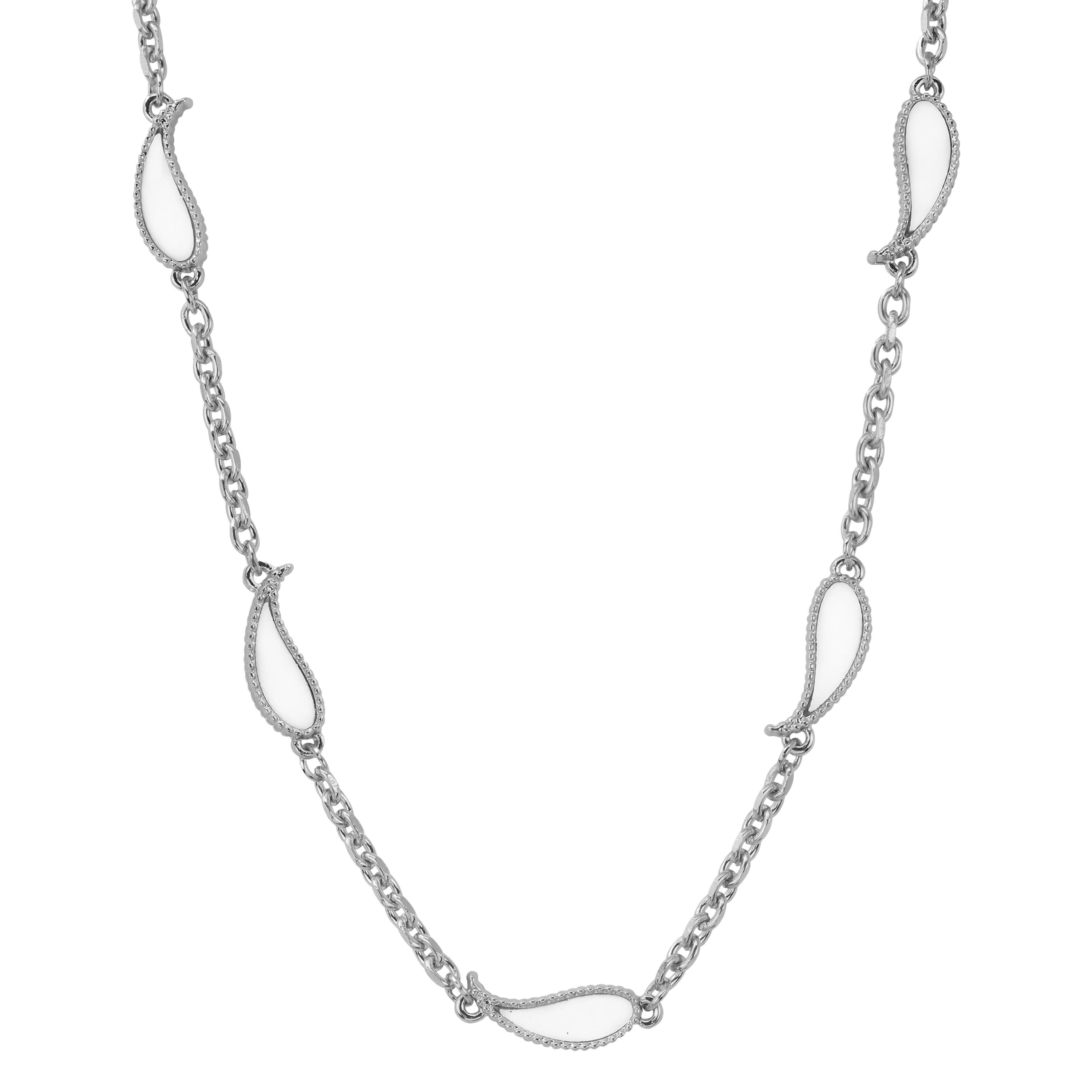 Silver Men’s 7mm White Paisley Multi-Charm Necklace featuring double-sided paisley-shaped charms.