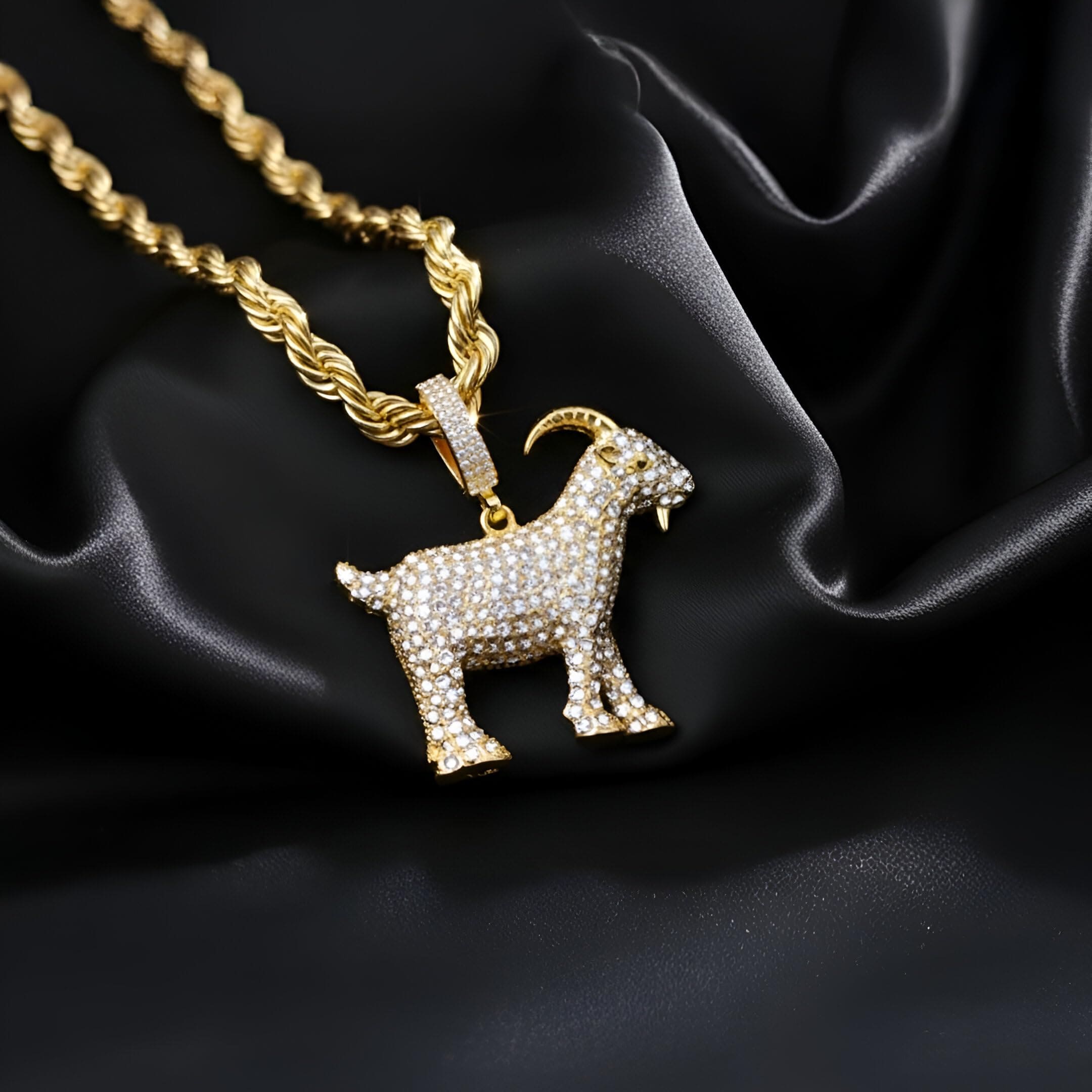 Large Iced Out Basketball Goat Pendant with 5mm Rope Chain