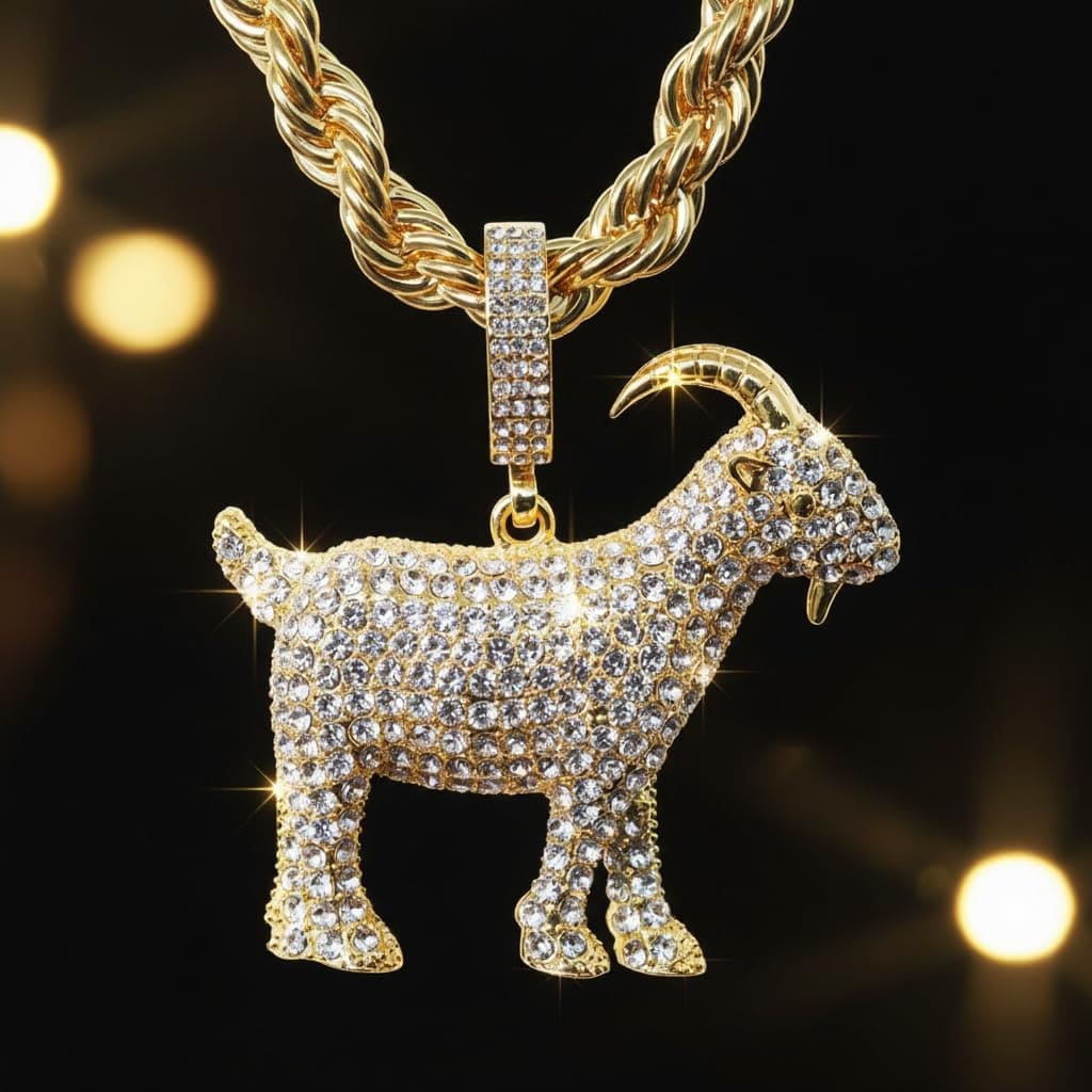 Large Iced Out Basketball Goat Pendant with 5mm Rope Chain