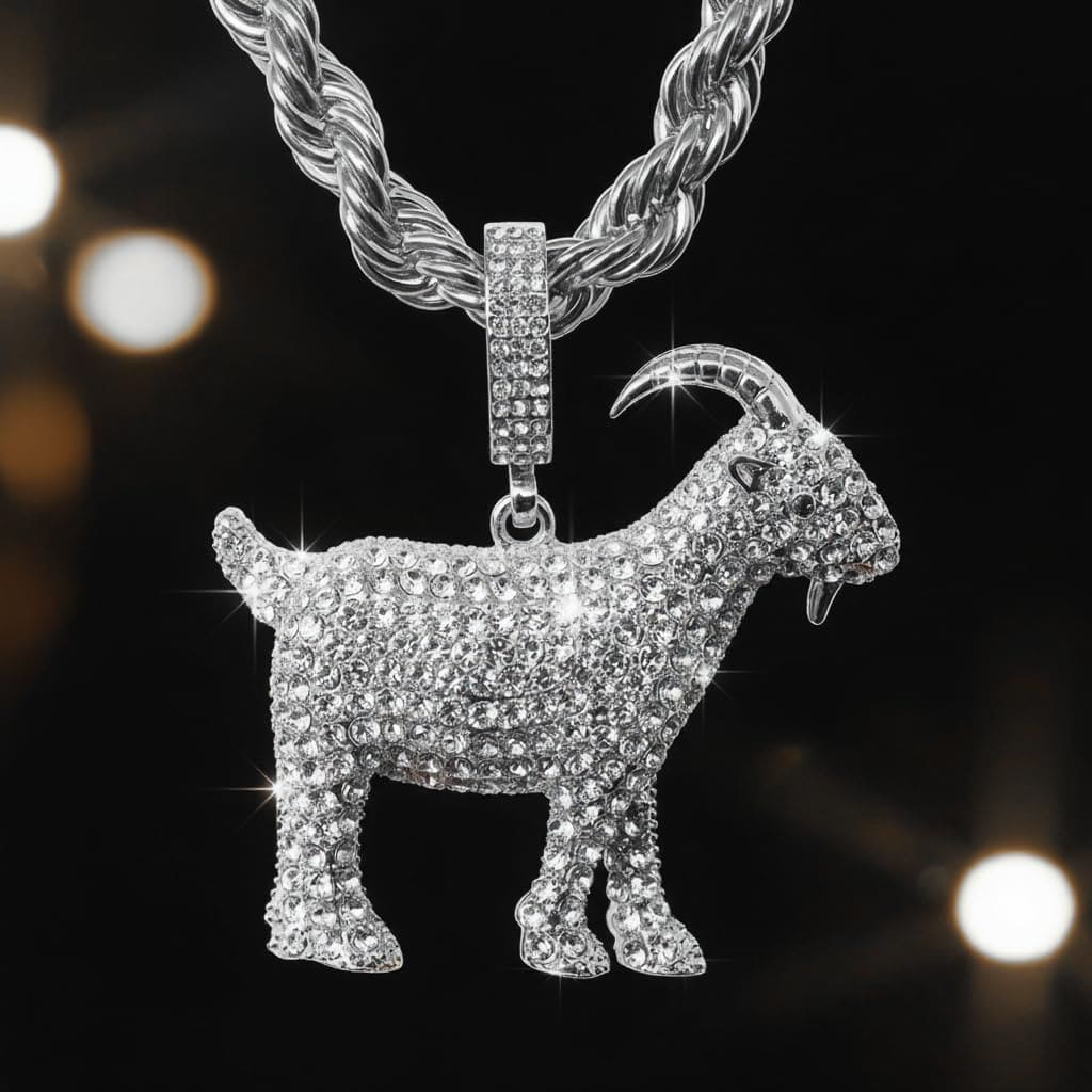 Large Iced Out Basketball Goat Pendant with 5mm Rope Chain