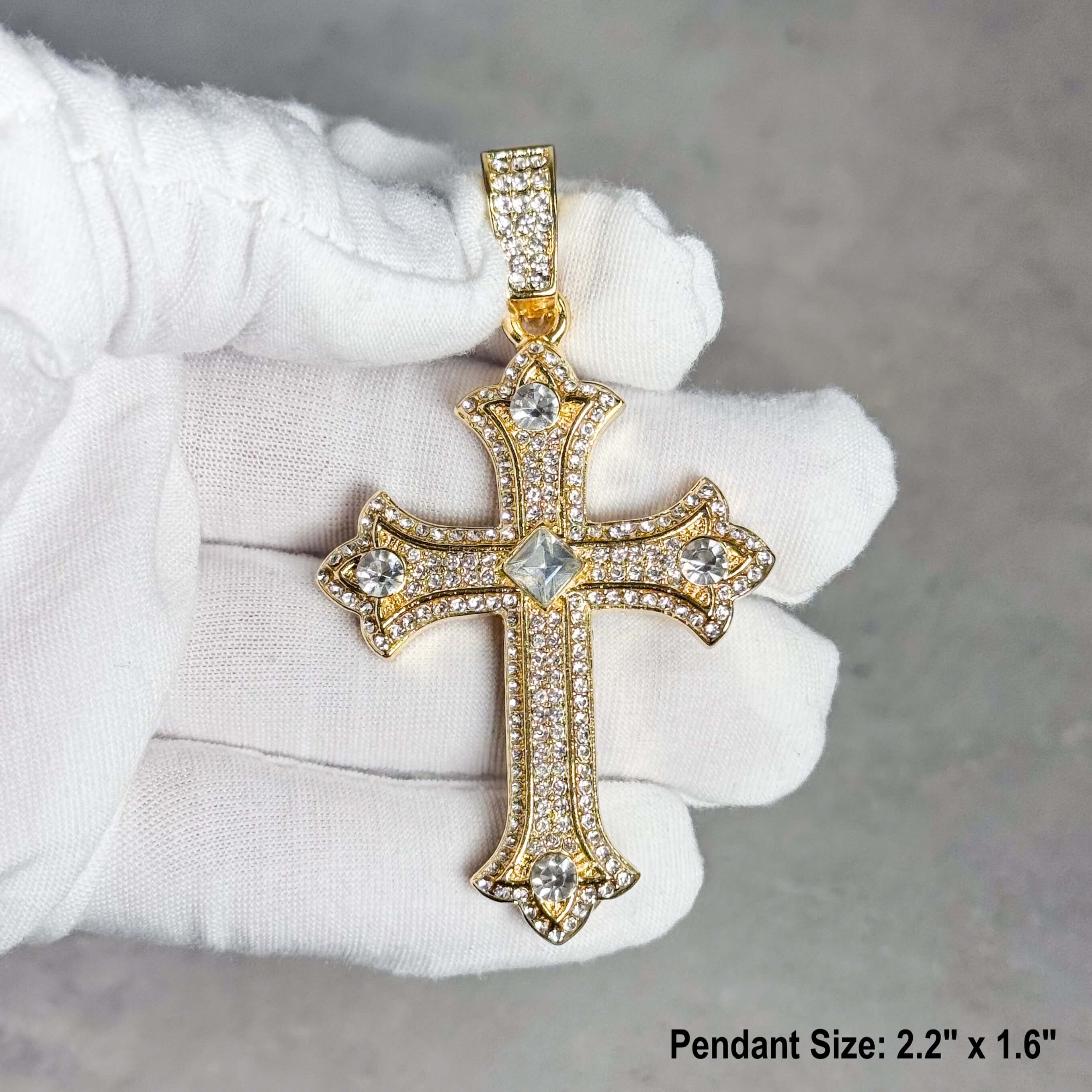 Men's Large Iced Cross Pendant with 5mm Rope Chain