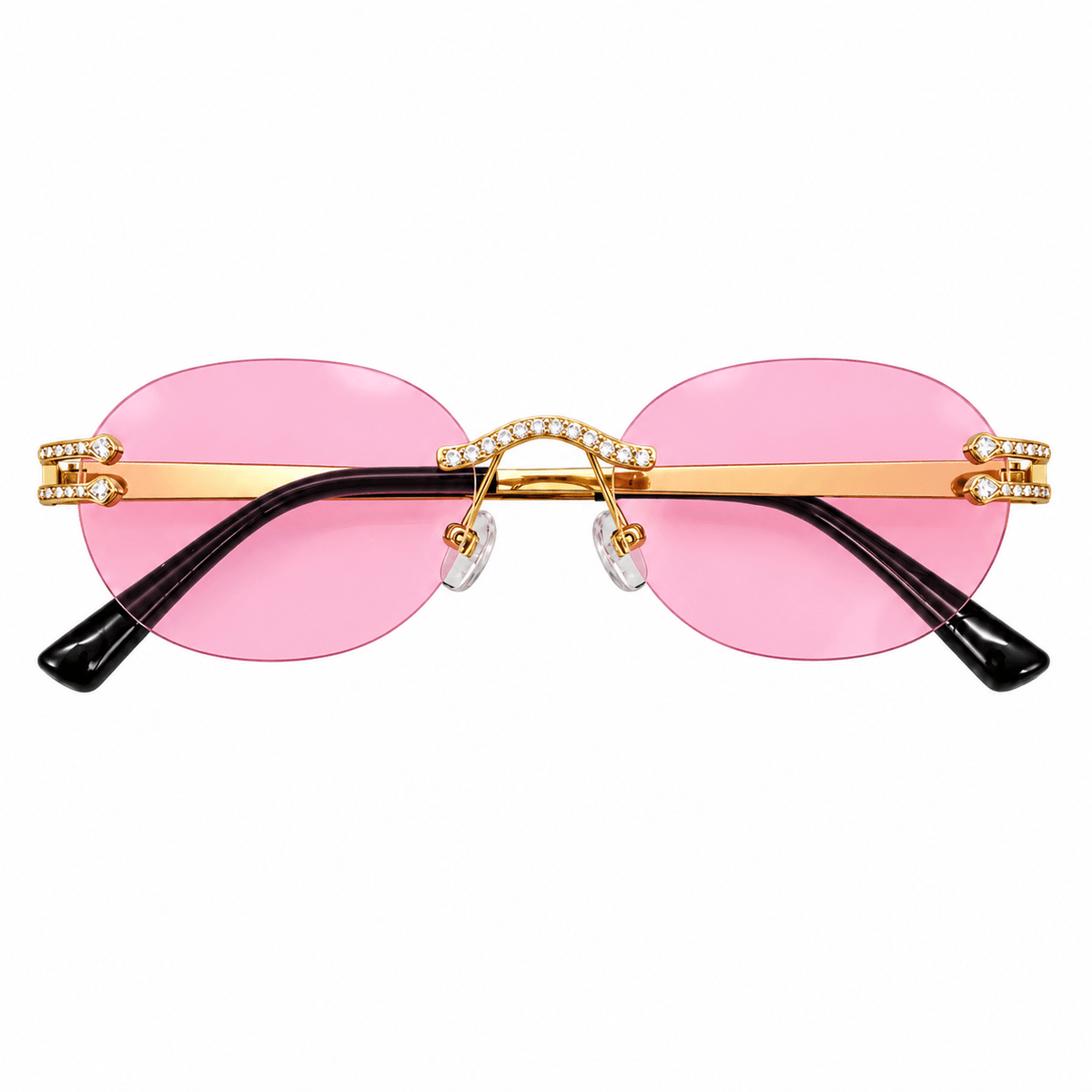 Iced Out Oval Sunglasses - Pink Lens