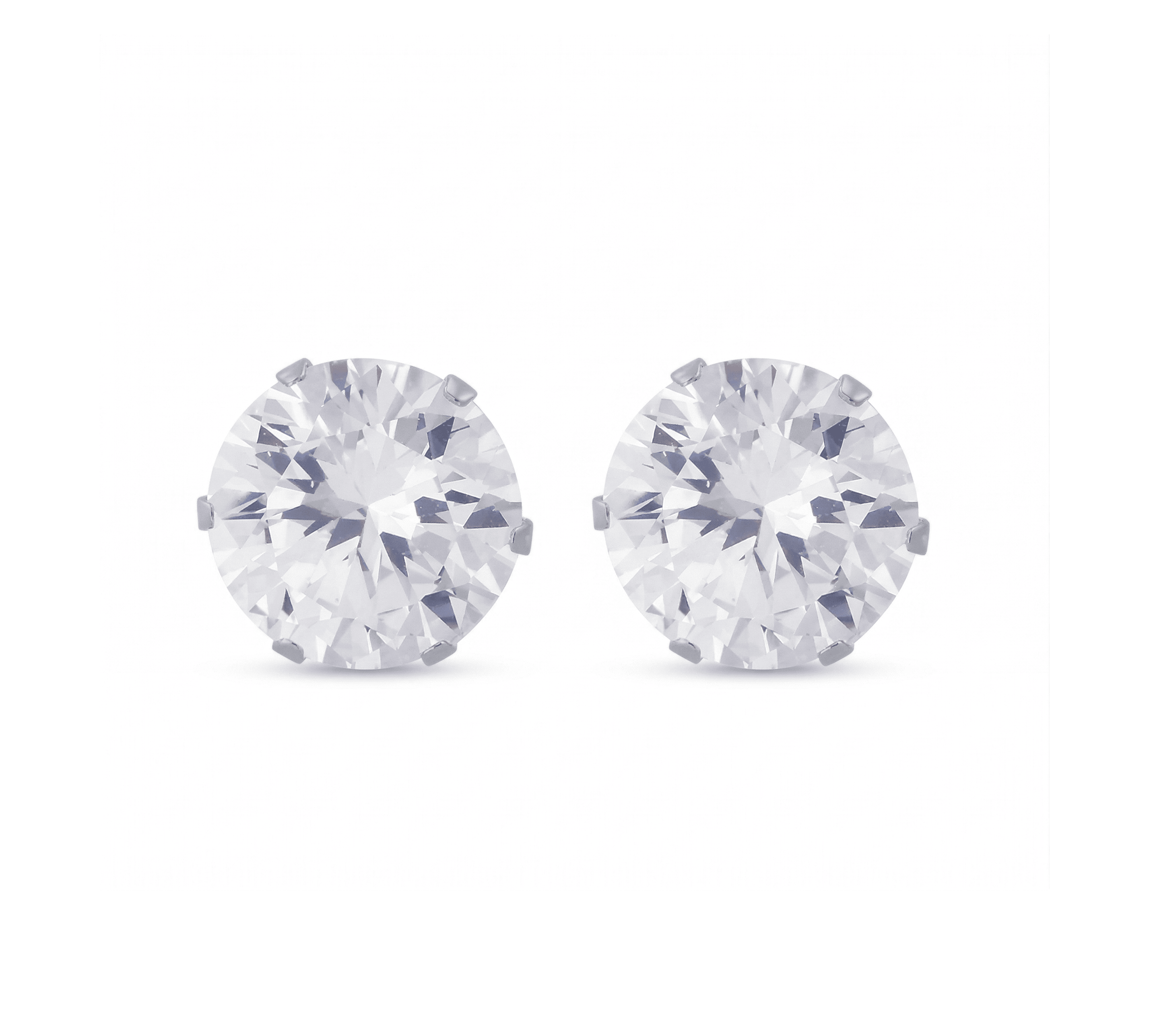 Stainless Steel CZ Round Stud Earrings – 4mm to 8mm