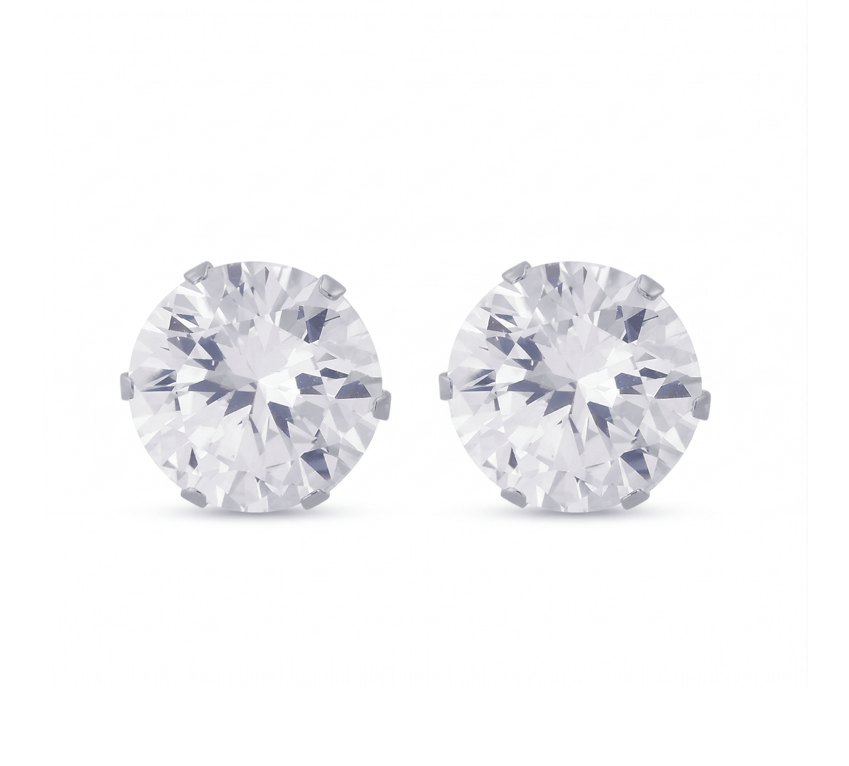 Stainless Steel CZ Round Stud Earrings – 4mm to 8mm