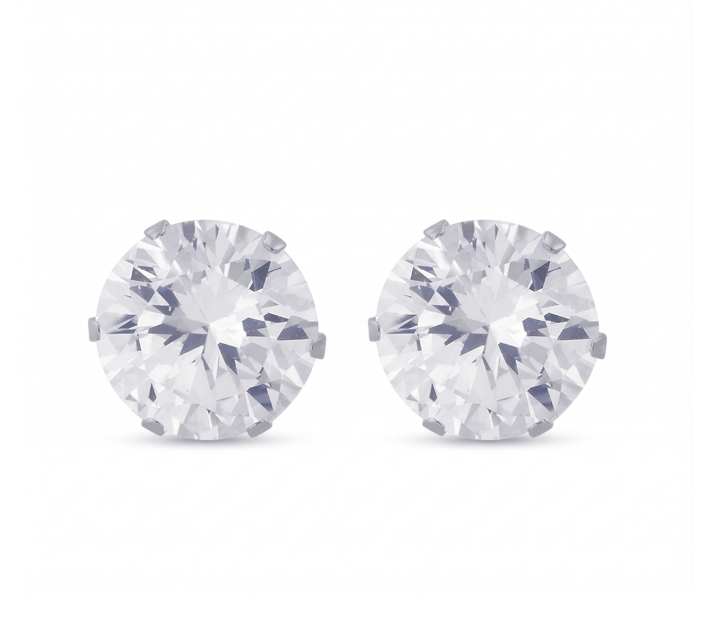 Stainless Steel CZ Round Stud Earrings – 4mm to 8mm