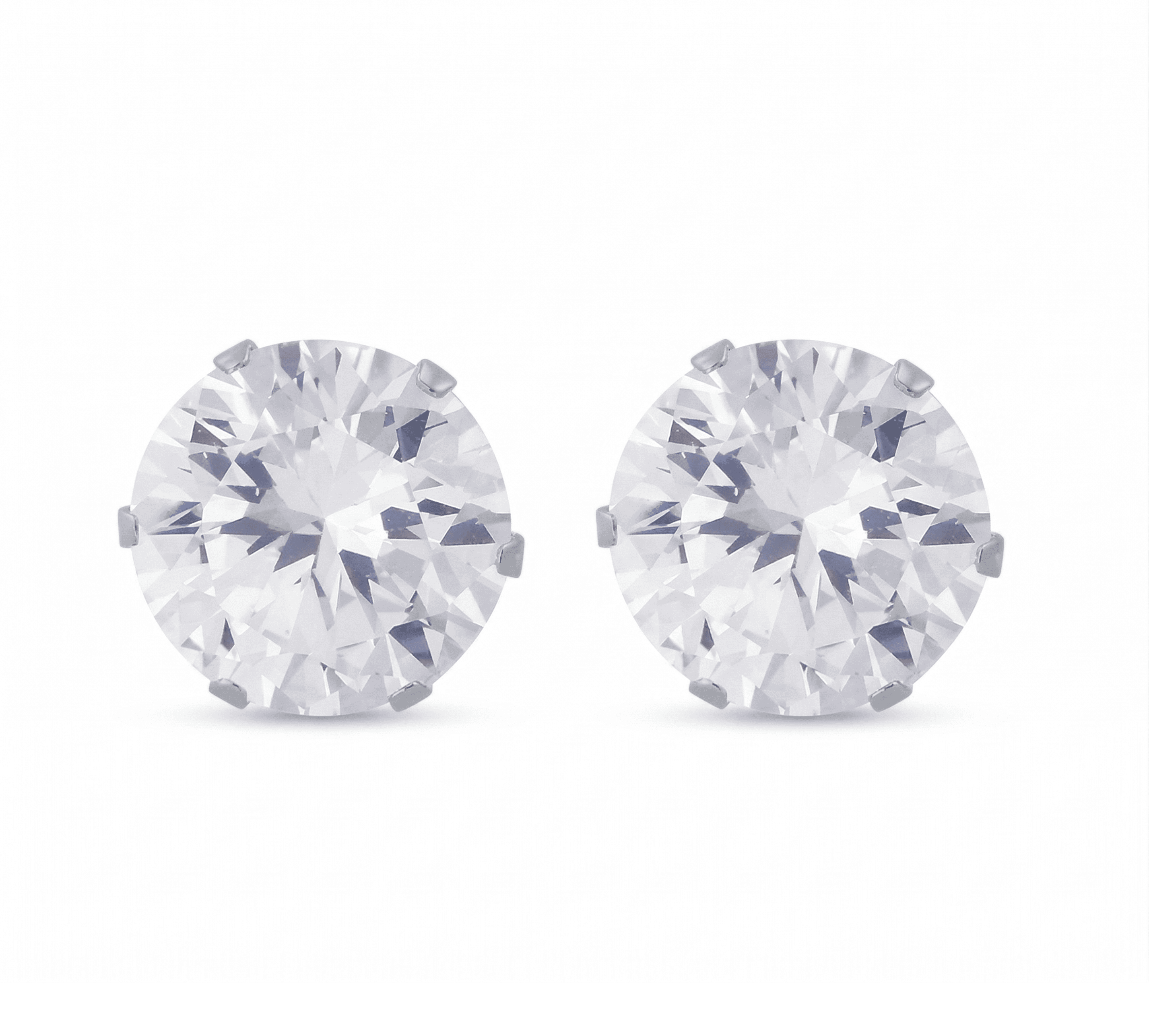Stainless Steel CZ Round Stud Earrings – 4mm to 8mm