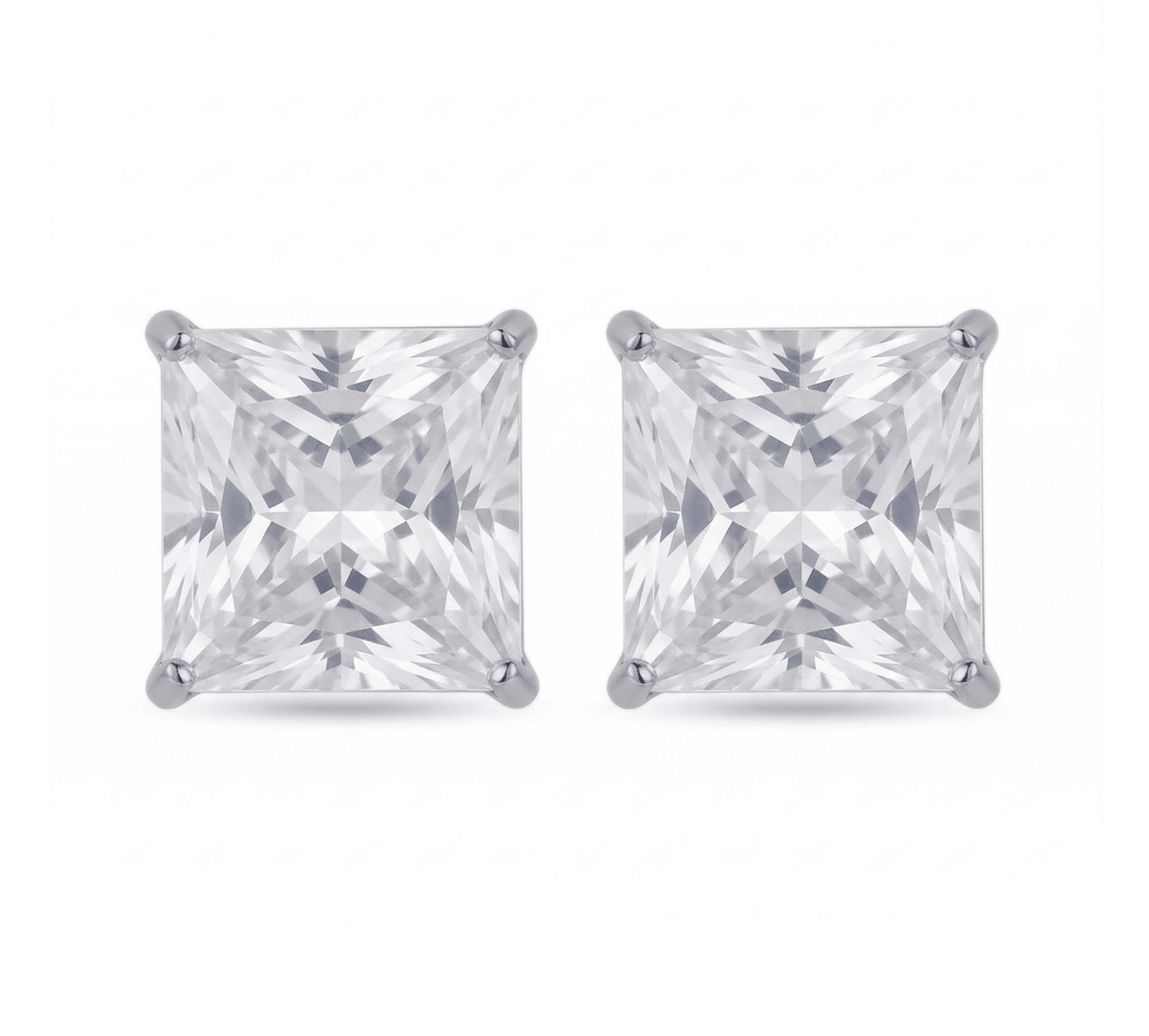 Stainless Steel CZ Square Stud Earrings – 4mm to 8mm