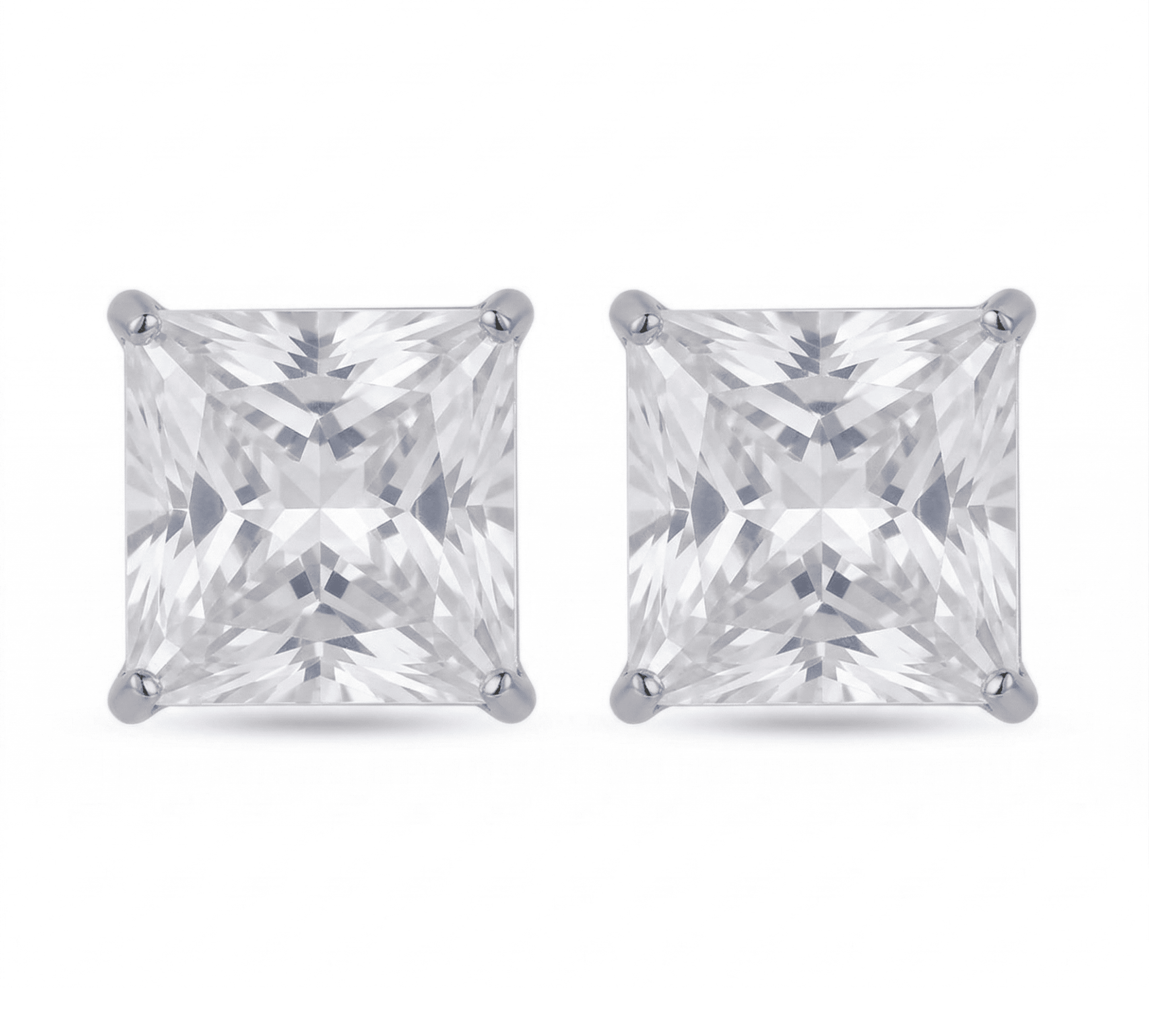 Stainless Steel CZ Square Stud Earrings – 4mm to 8mm