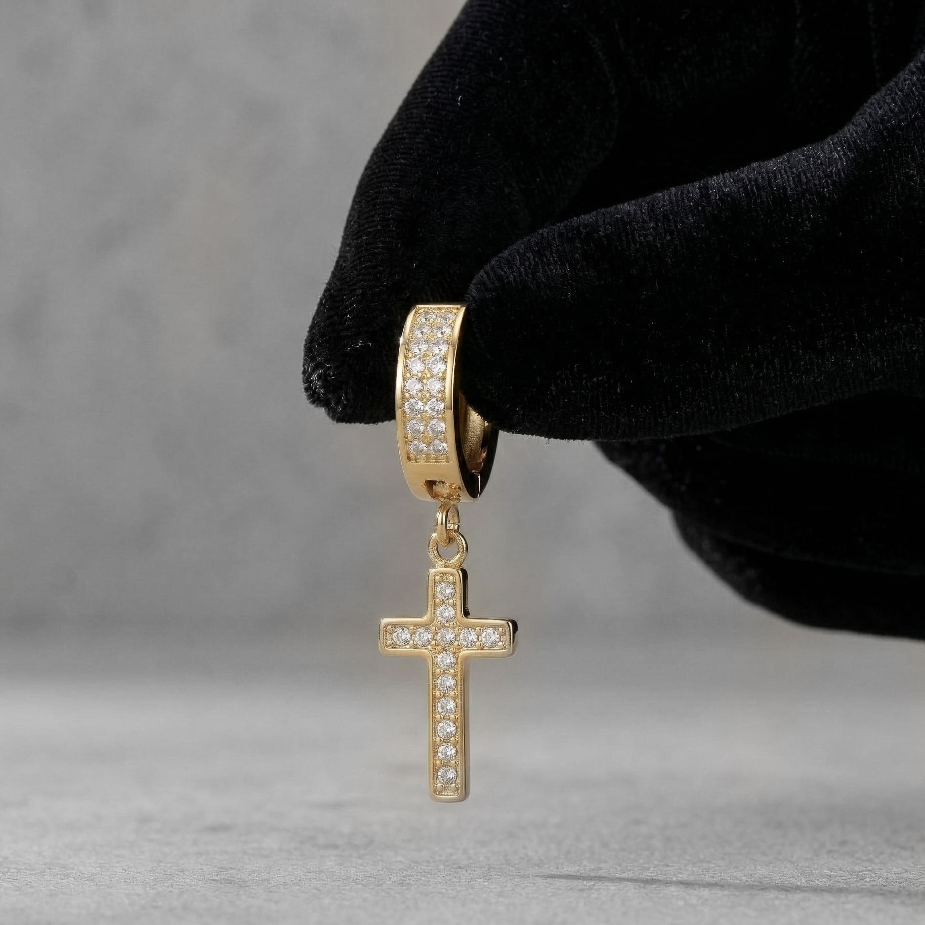 Stainless Steel Hanging Cross Huggie Earrings